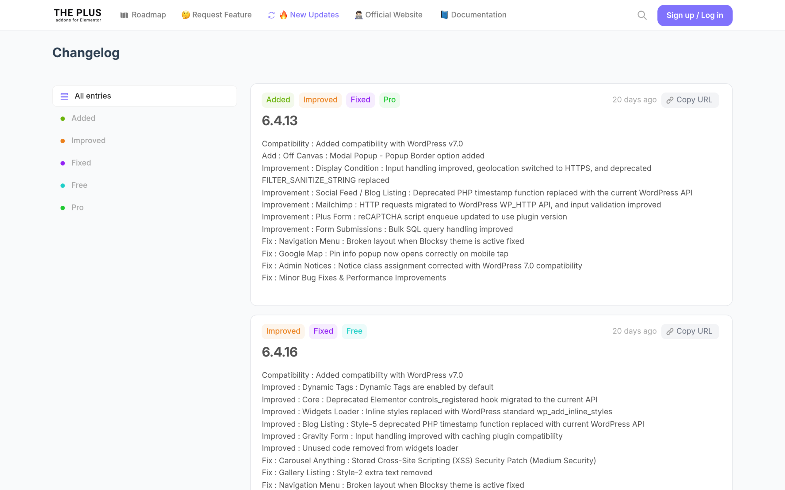 WordPress 7 Is Here: Should You Update Your Elementor Site Yet? The plus addons for elementor public roadmap showing active updates