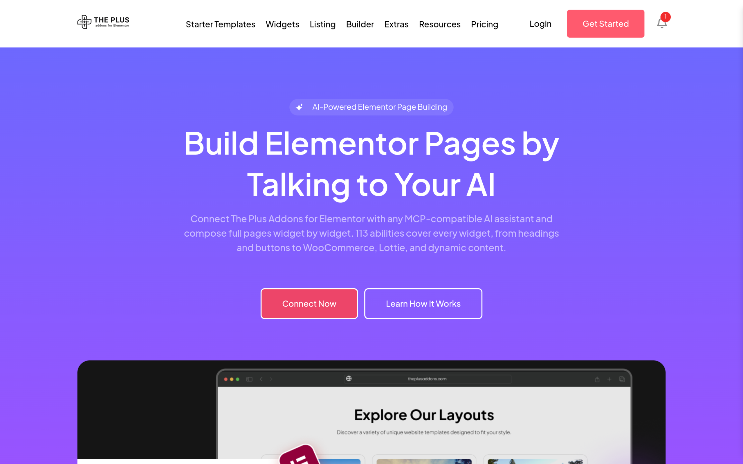 Can You Build an Elementor Site with Claude Code? Mcp abilities for the plus addons for elementor product page showing the abilities to build pages with ai