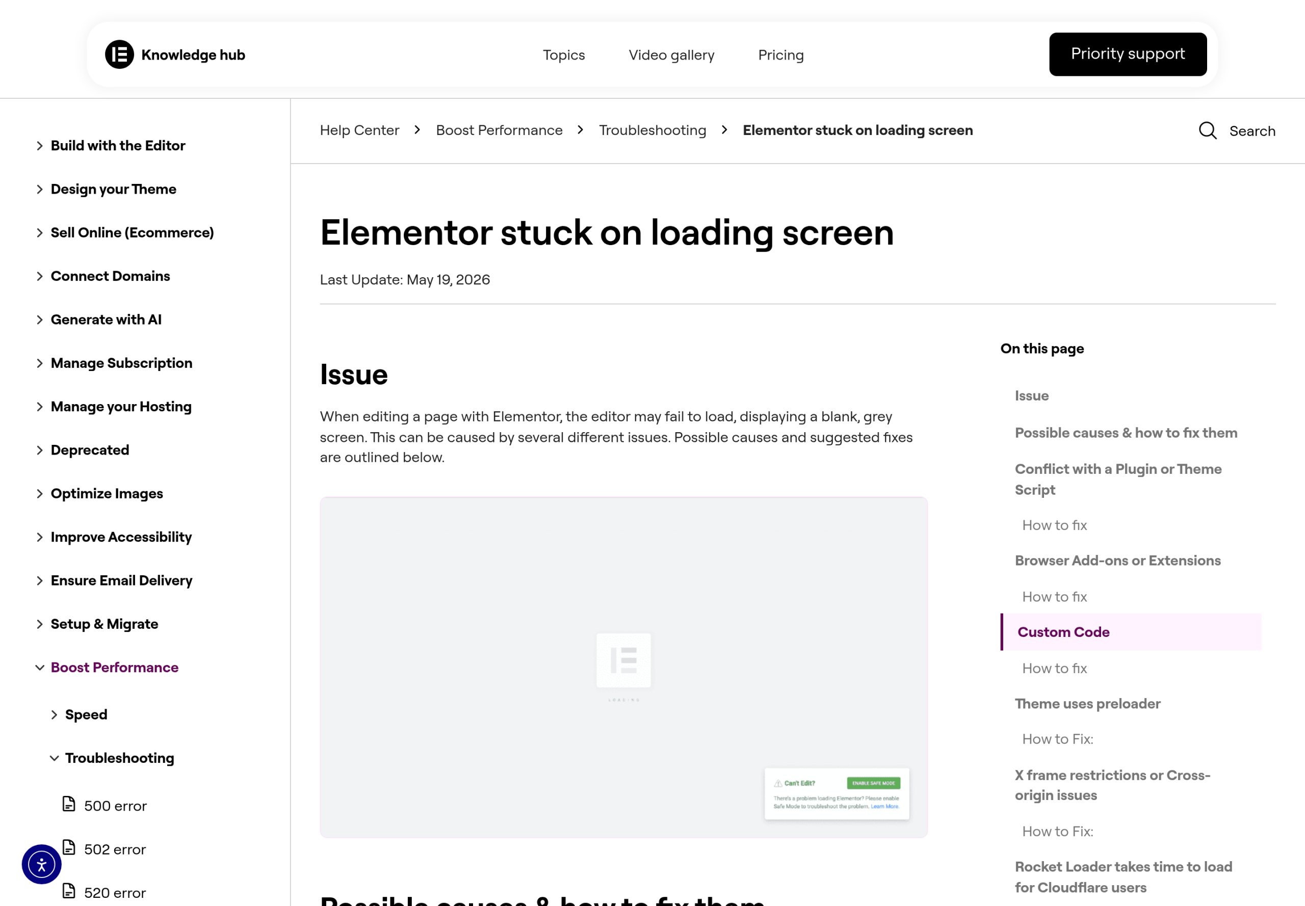 Fix: Elementor V4 Styling and CSS Not Loading (2026) Elementor help documentation for fixing the stuck on loading screen issue, including deactivating v4 elements