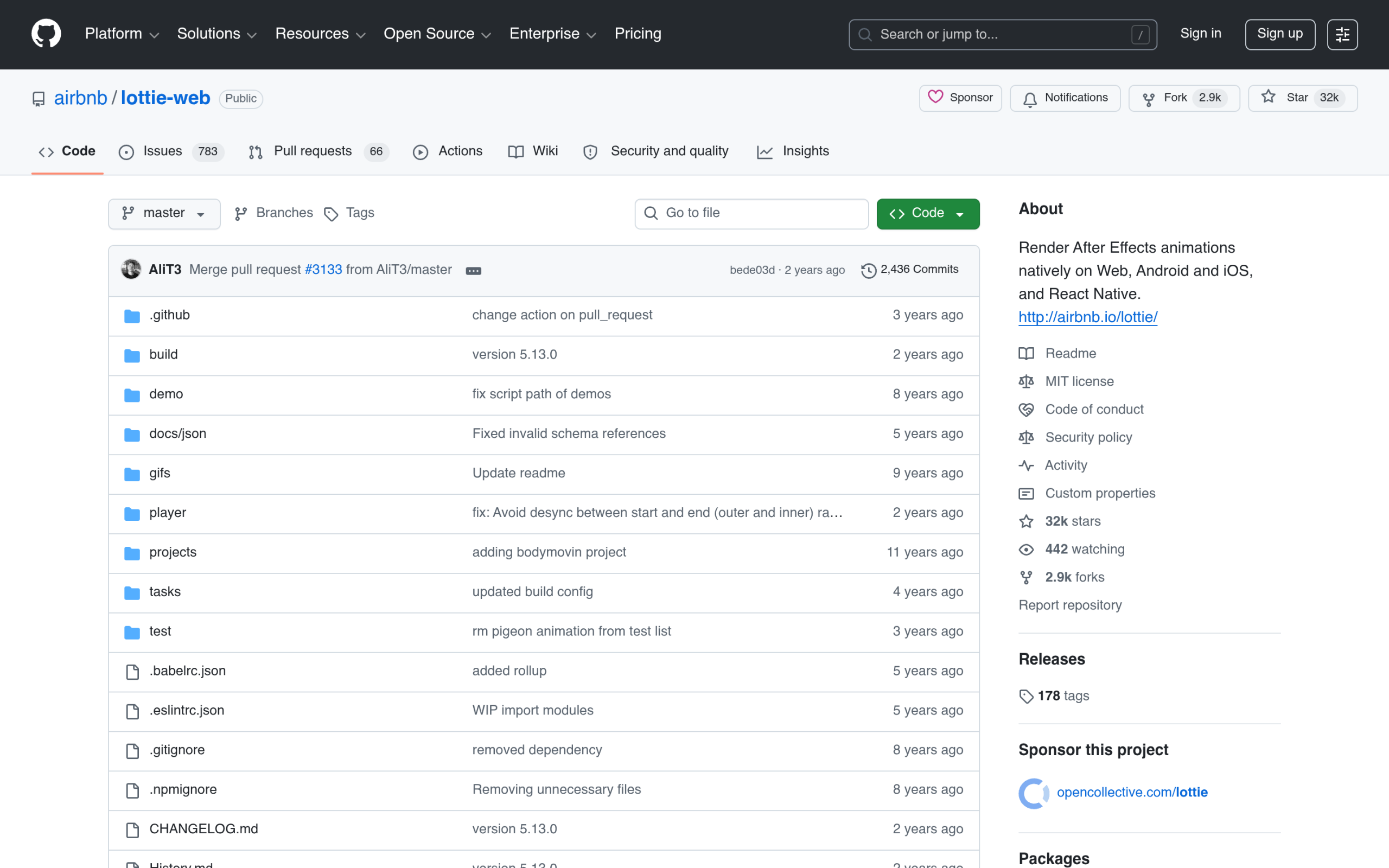 Airbnb lottie-web open-source library on github