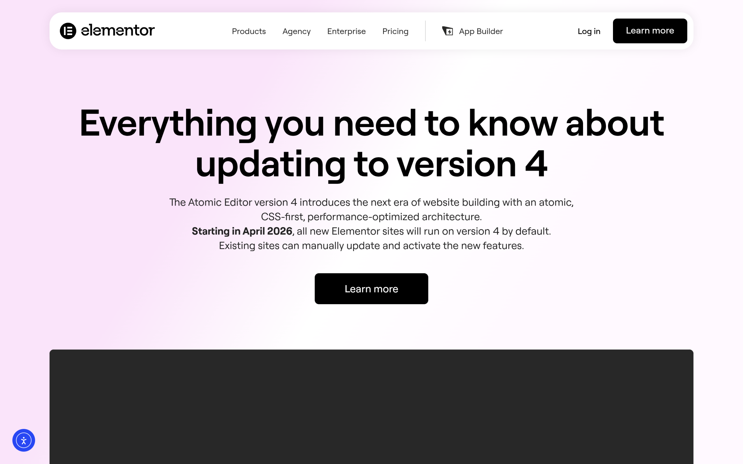Elementor v4 faq explaining the atomic css-first architecture