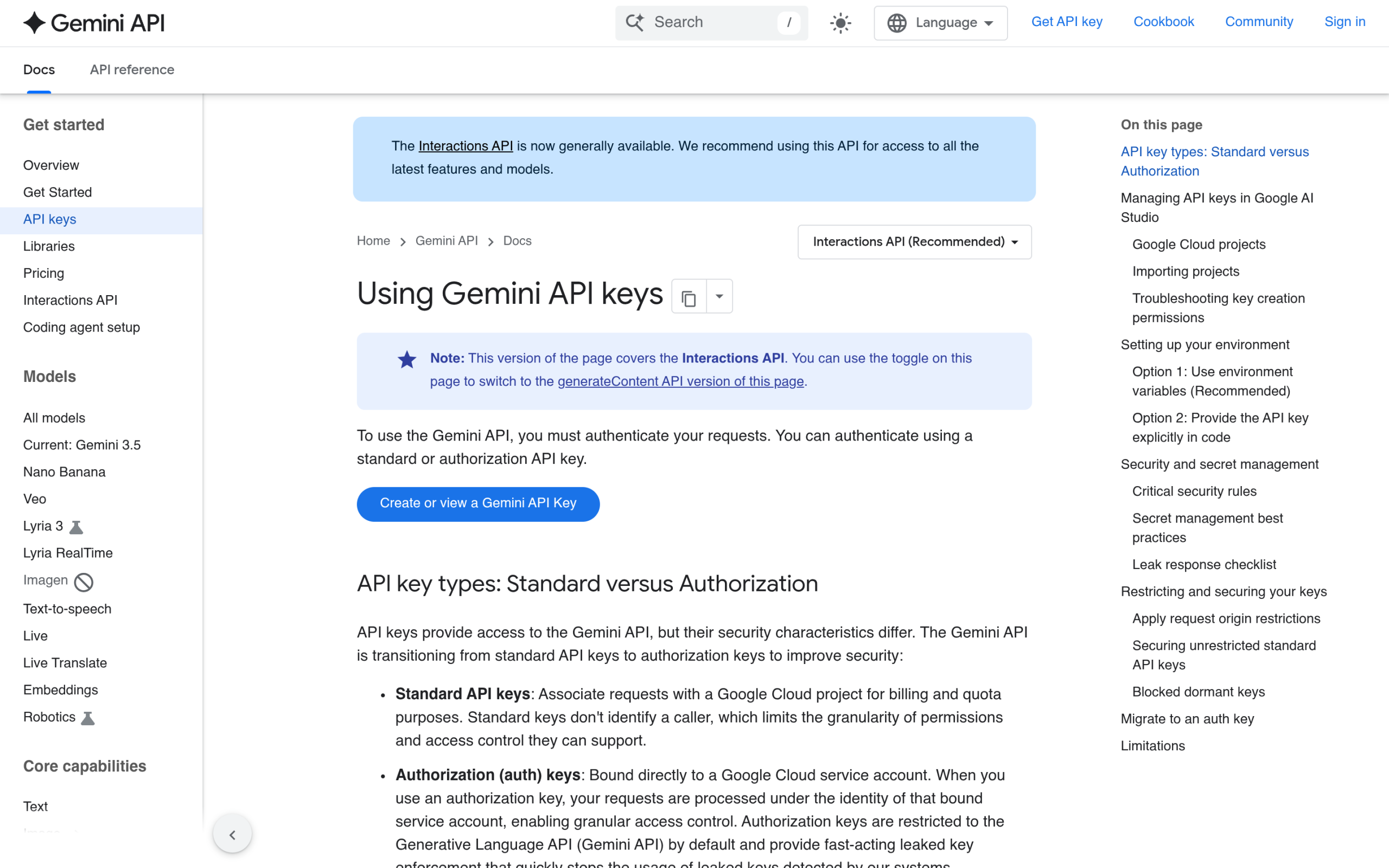 Gemini api documentation page on how to get an api key from google ai studio