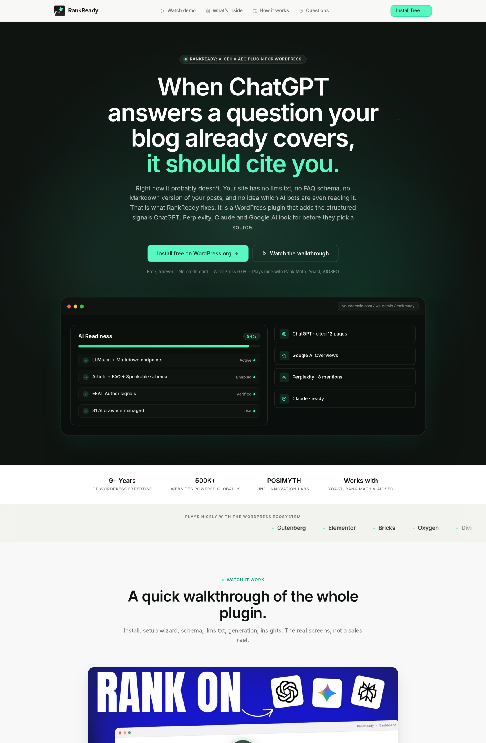 What Is E-E-A-T? The WordPress Guide for the AI-Search Era Rankready ai and llm seo plugin features on the posimyth store