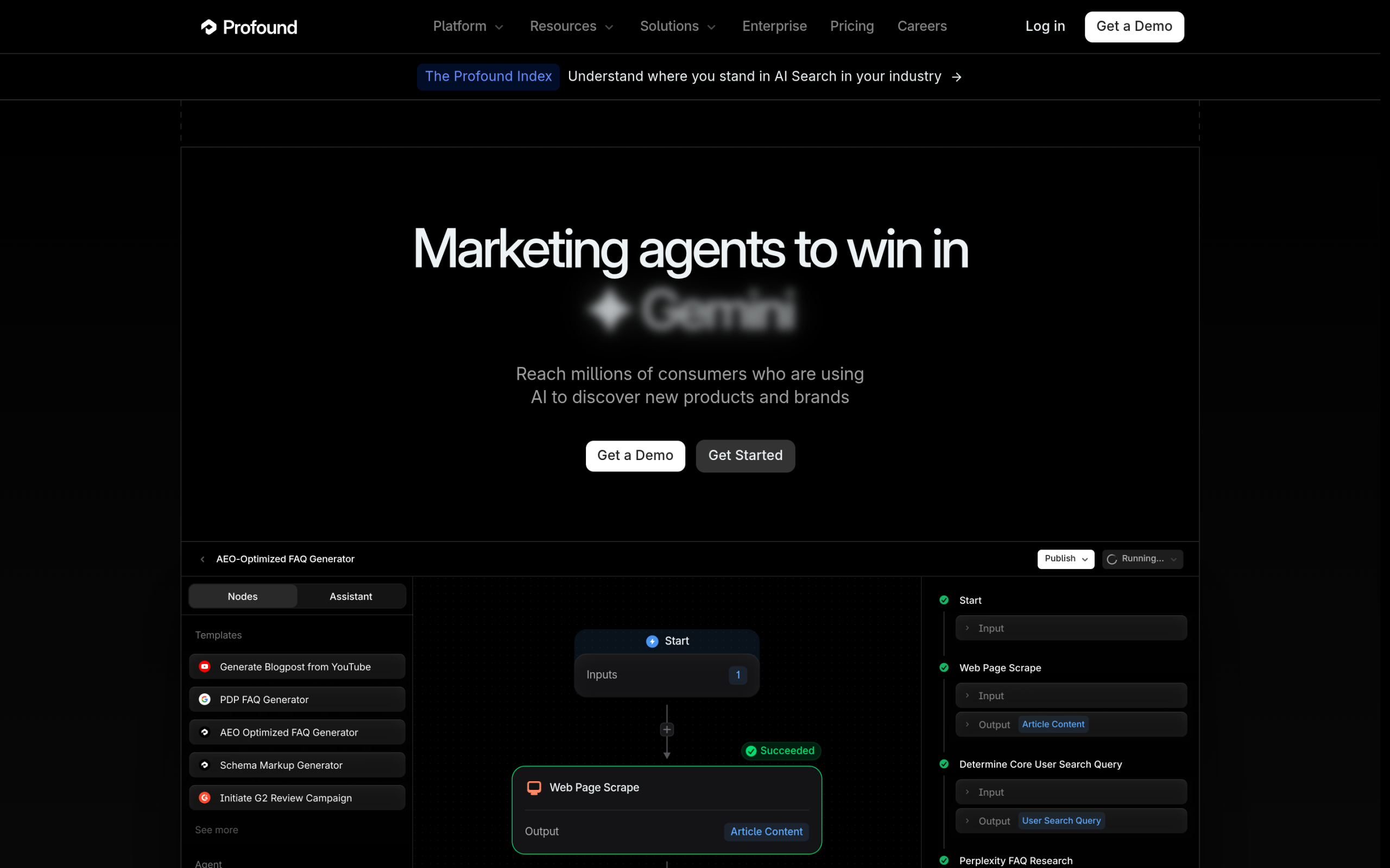 Profound homepage, a paid saas platform that monitors brand visibility across ai answer engines
