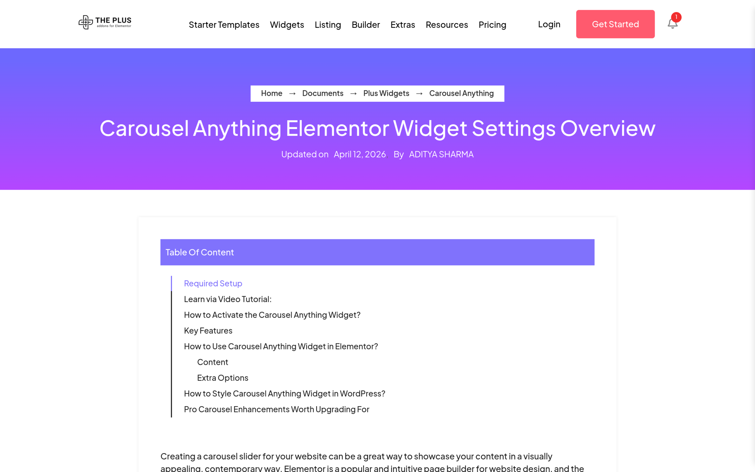 Carousel anything widget settings in the plus addons for elementor