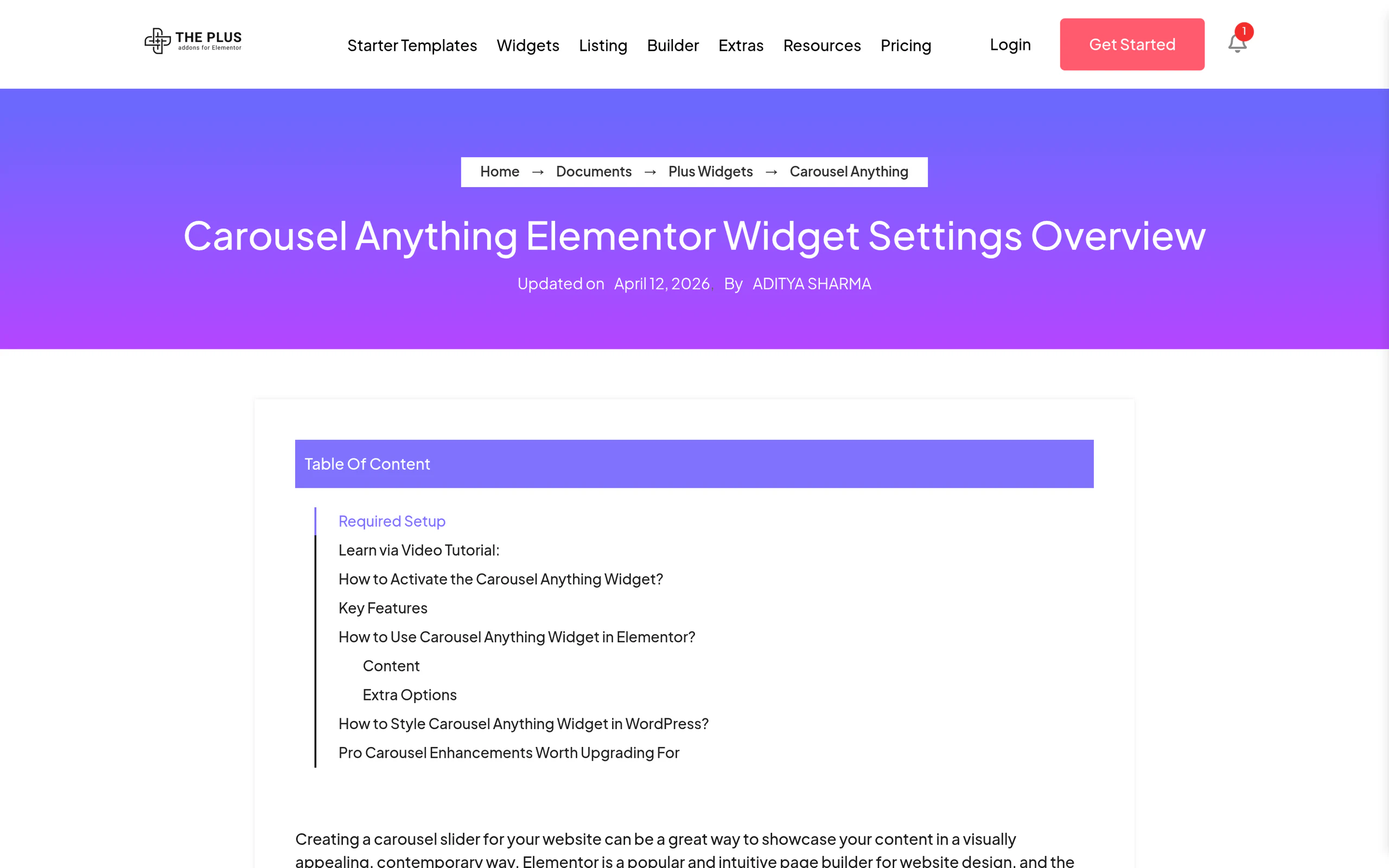 Carousel anything widget settings in the plus addons for elementor