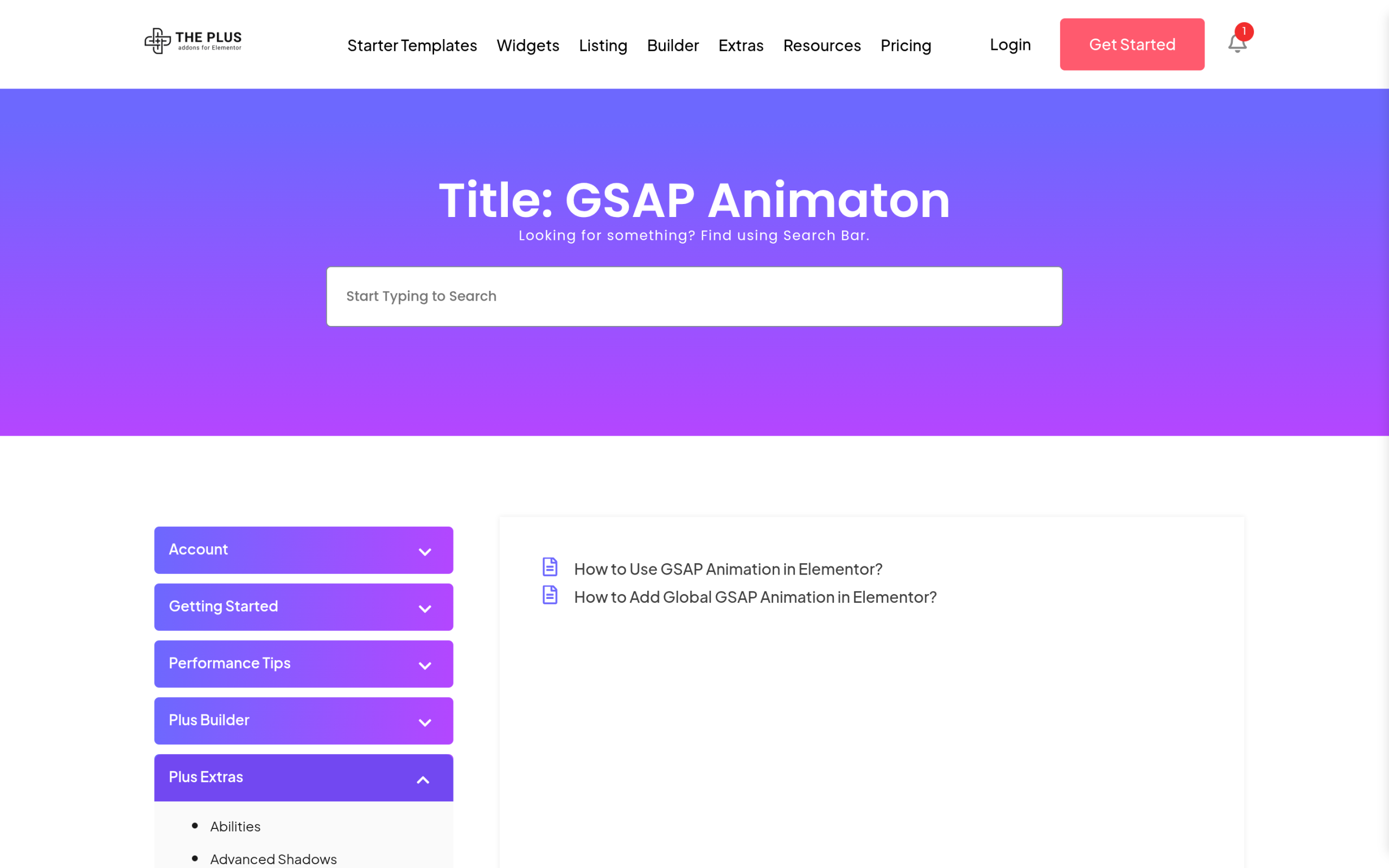 Gsap animation settings in the plus addons for elementor