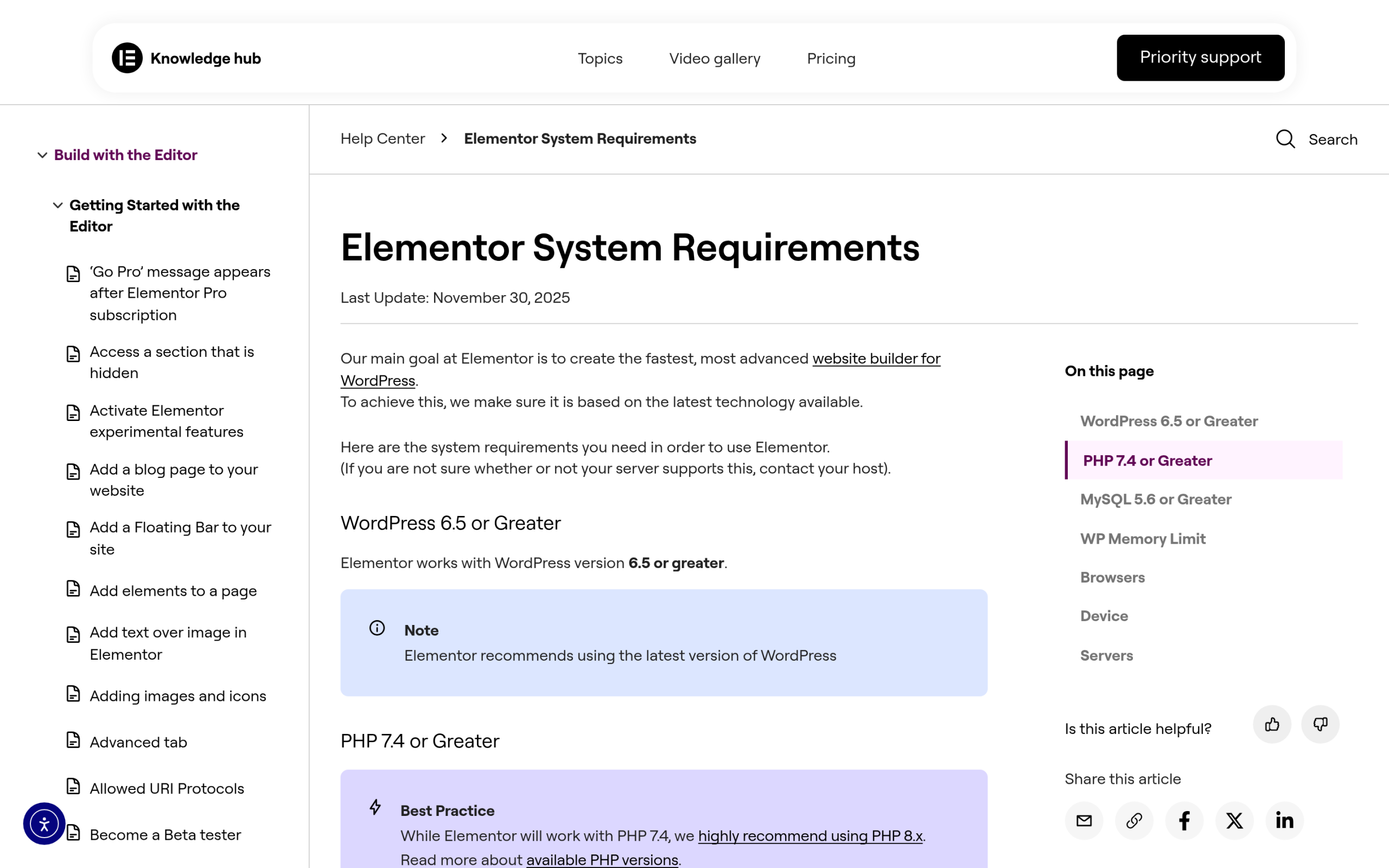 WordPress 7 Is Here: Should You Update Your Elementor Site Yet? Elementor system requirements and wordpress compatibility page