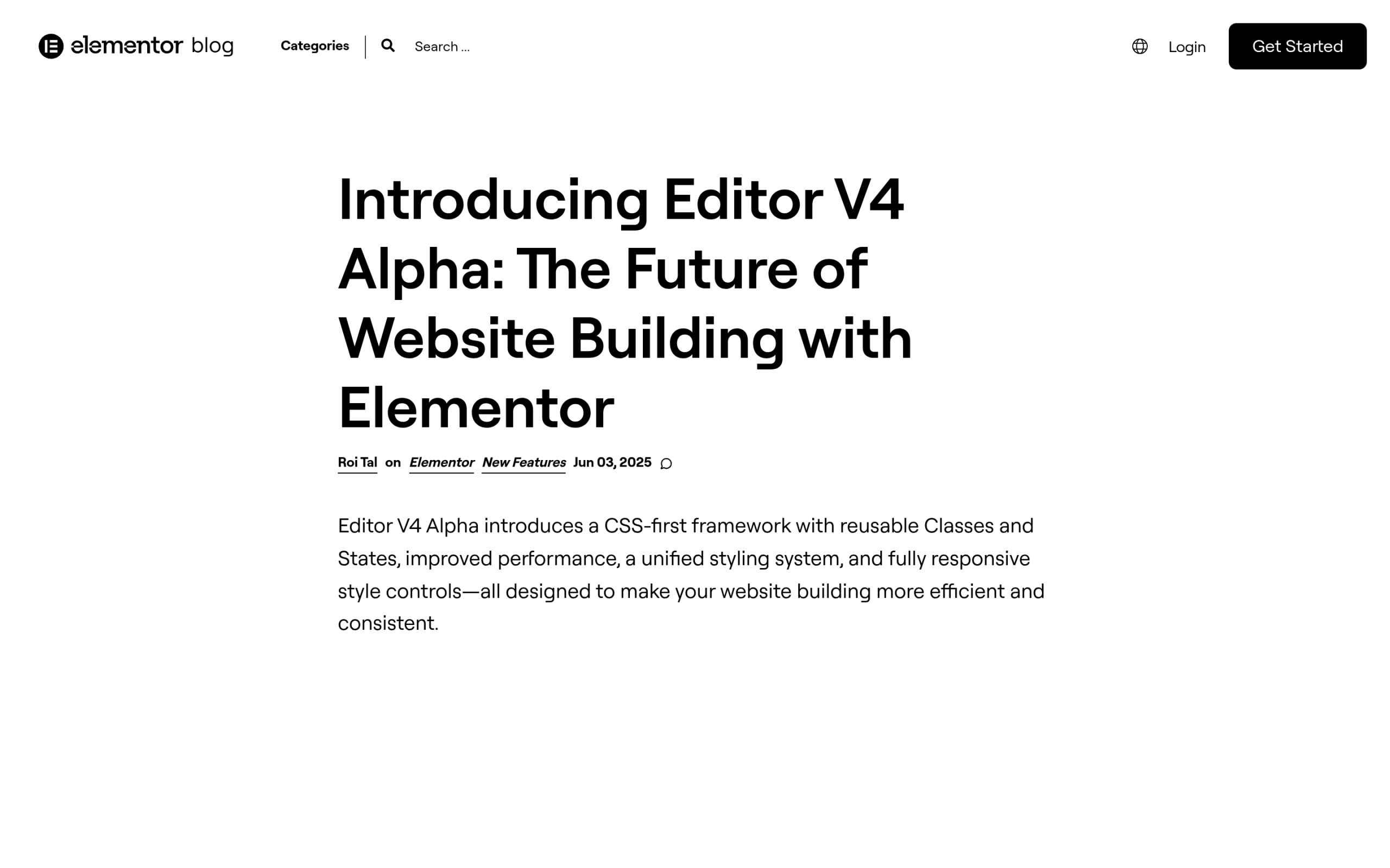 Elementor v4 editor showing local and global classes
