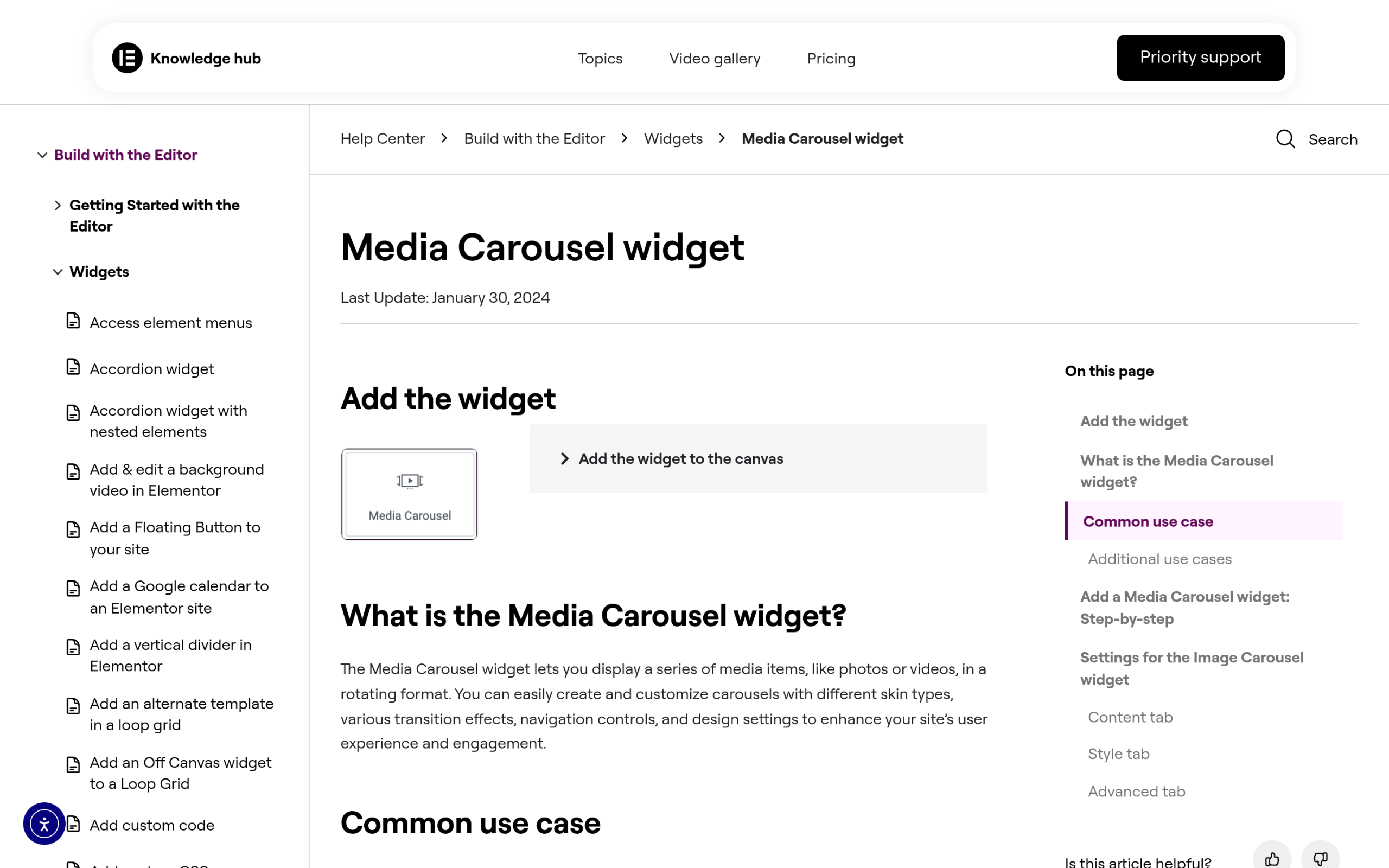 Elementor media carousel widget, part of elementor pro