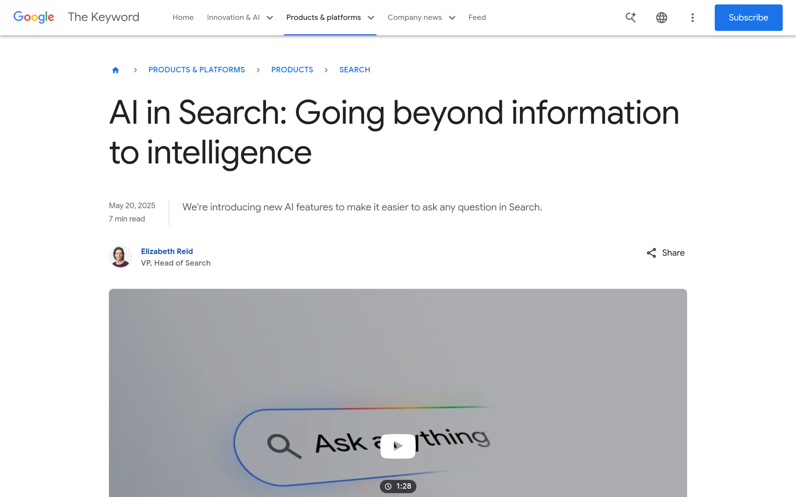 Google ai mode conversational search announcement on the google blog