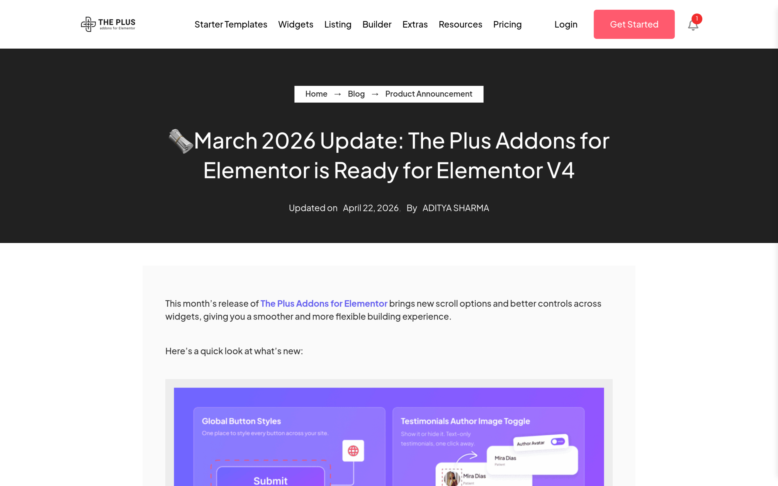 The plus addons for elementor march 2026 update, ready for elementor v4