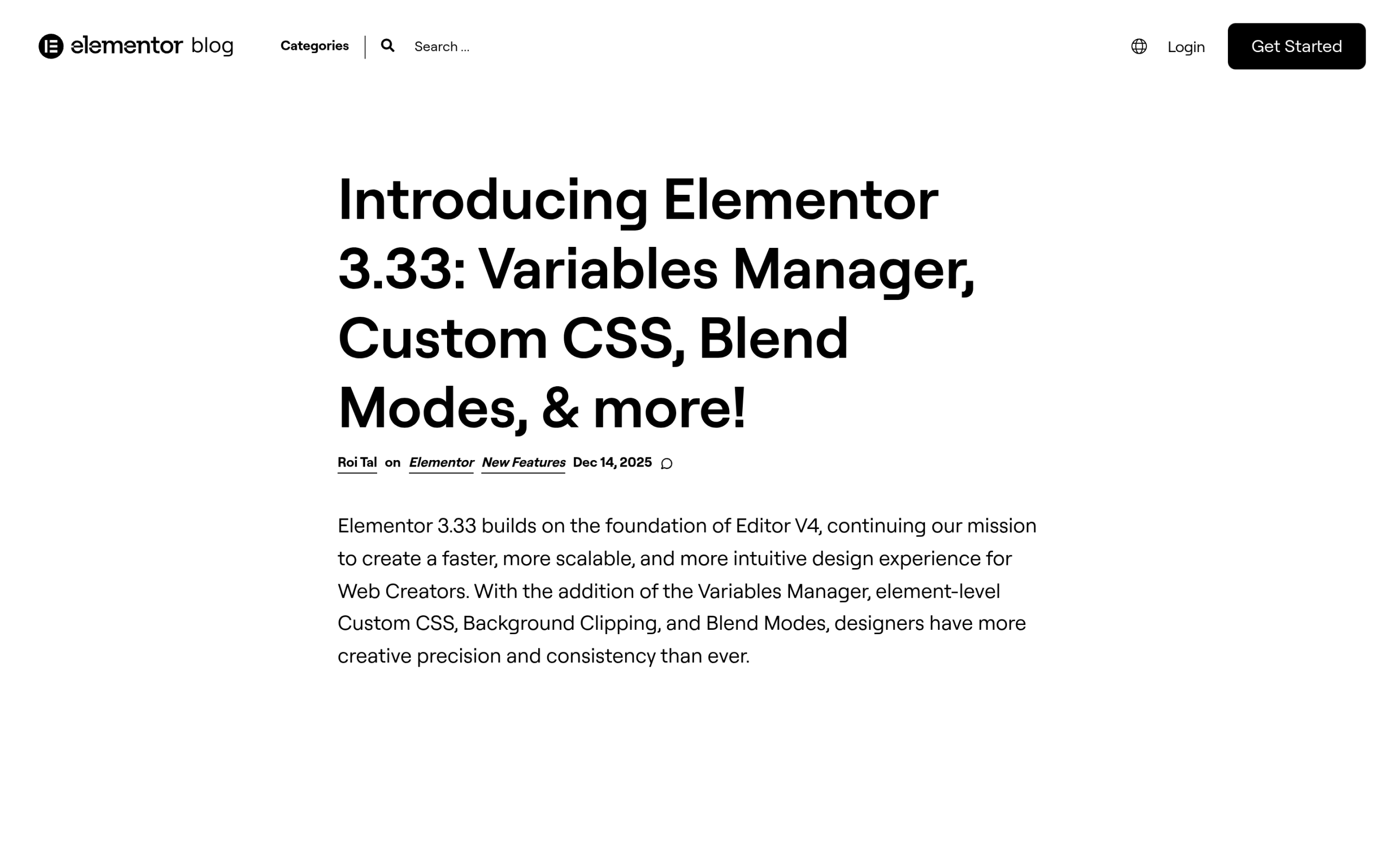 Elementor variables manager for color, typography, and size design tokens