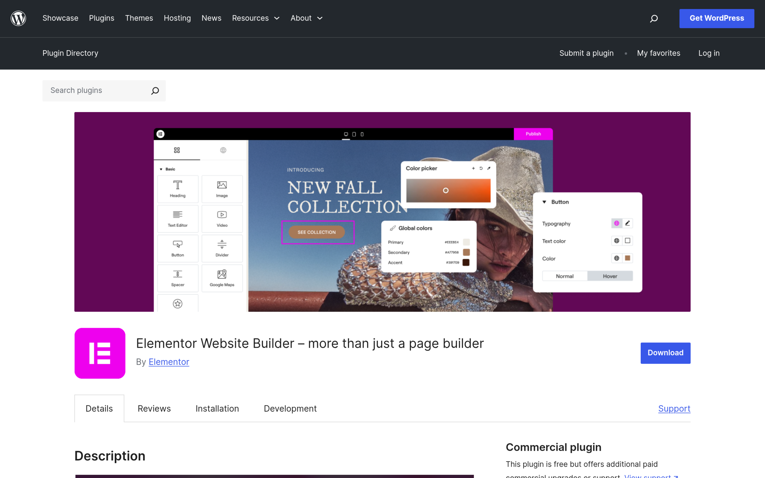 Elementor on wordpress. Org showing more than 10 million active installs and recent updates