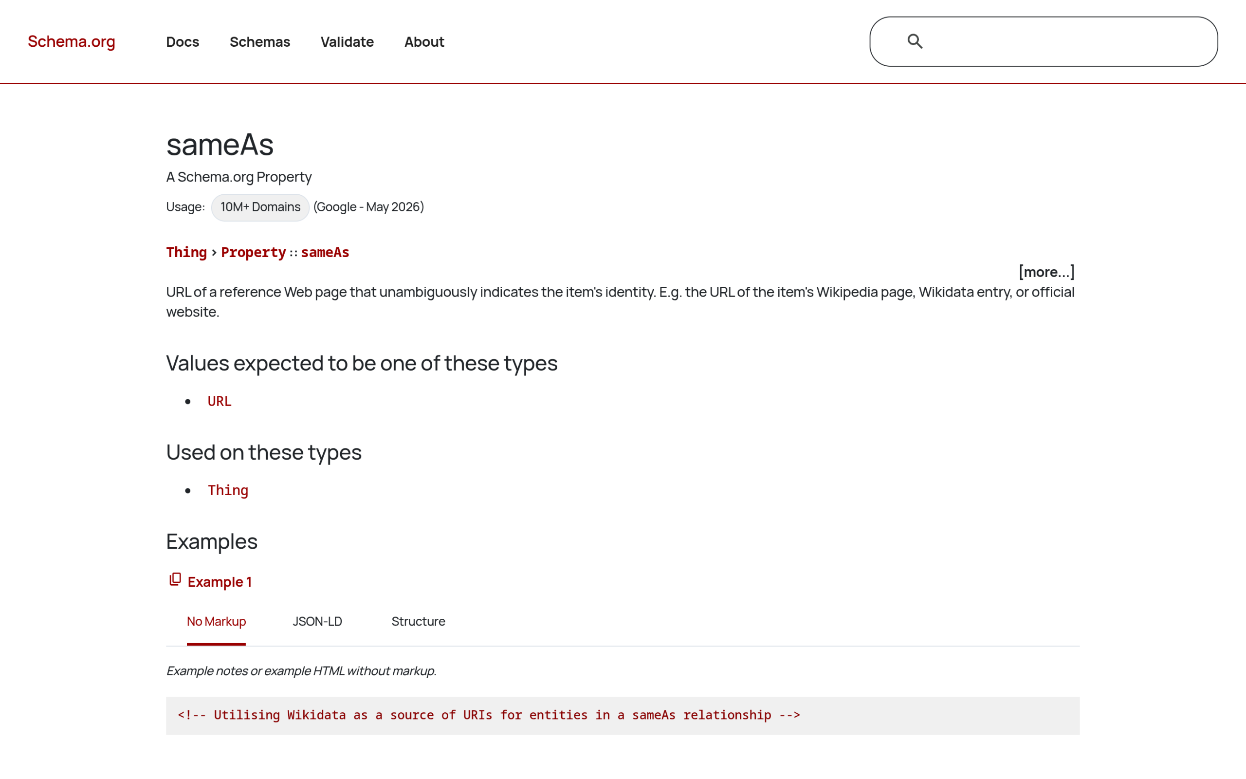 Schema. Org definition of the sameas property for entity identity