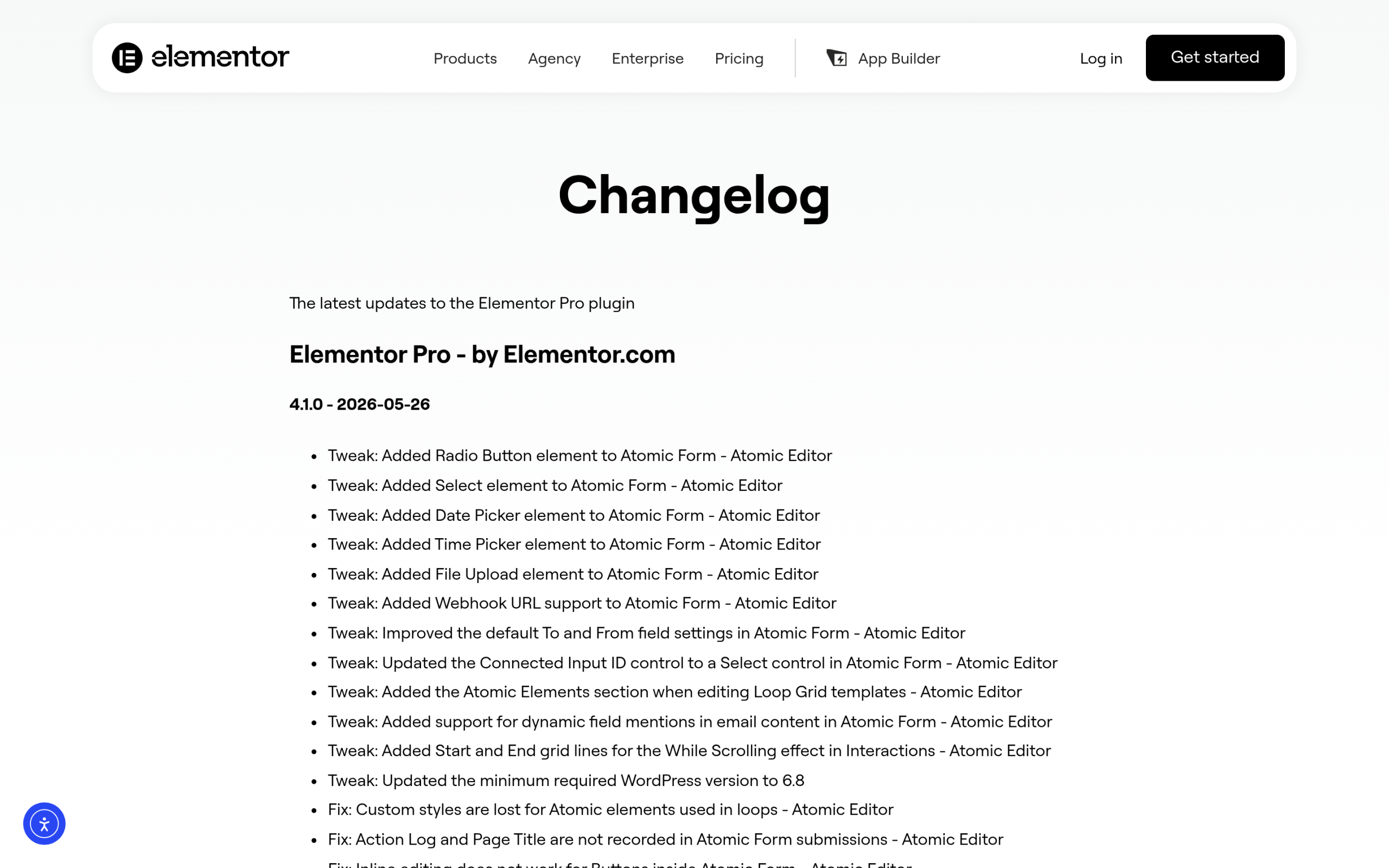 Is Your Elementor Site Safe to Upgrade to WordPress 7.0? An Honest Compatibility Guide Elementor pro changelog showing current version updates and wordpress 7. 0 support