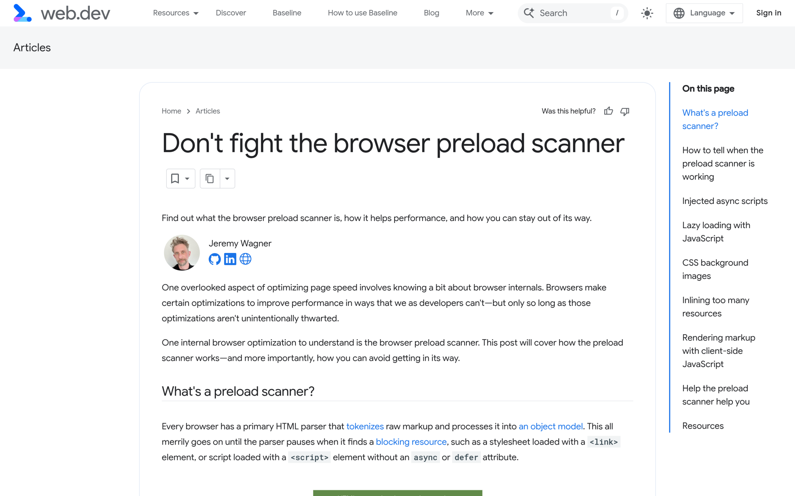 Google web. Dev article on the browser preload scanner