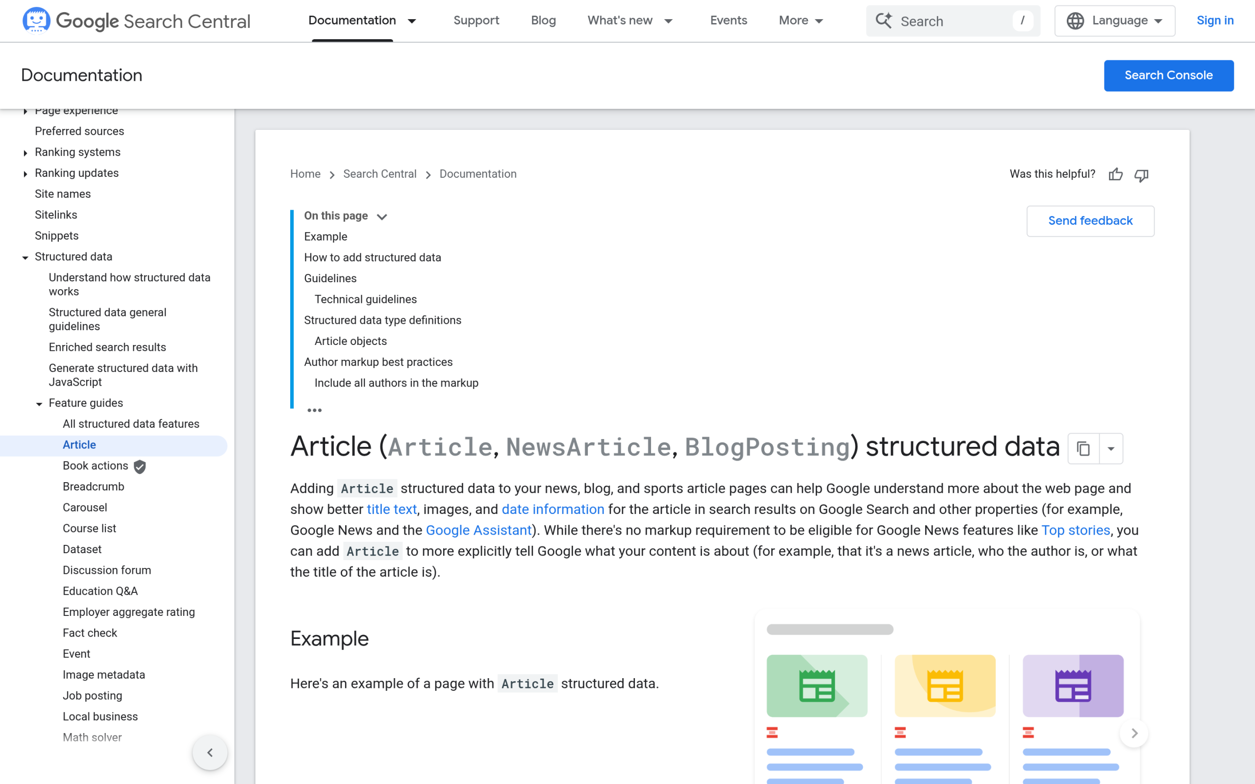 Google article structured data documentation
