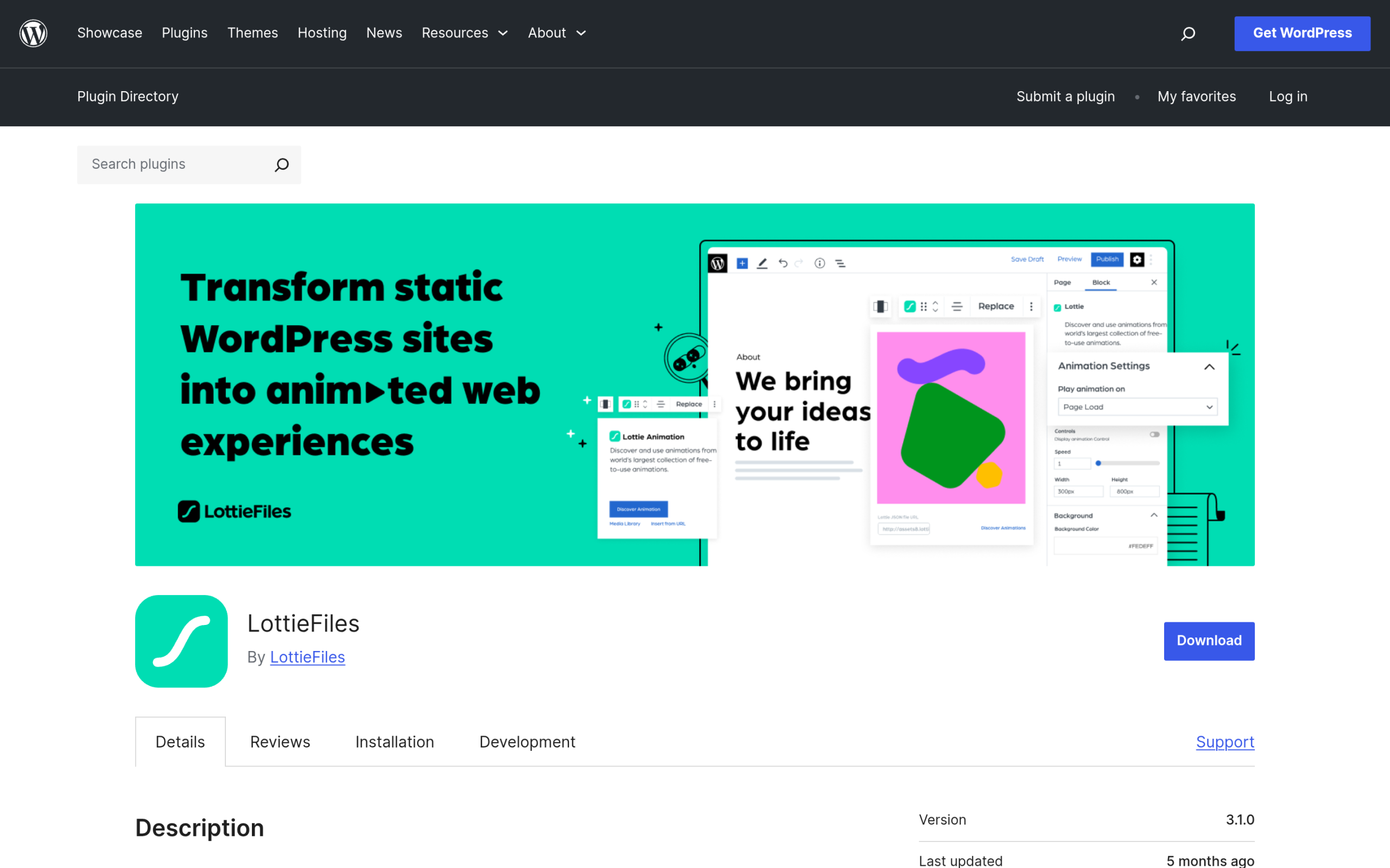 Lottiefiles wordpress plugin and animation library