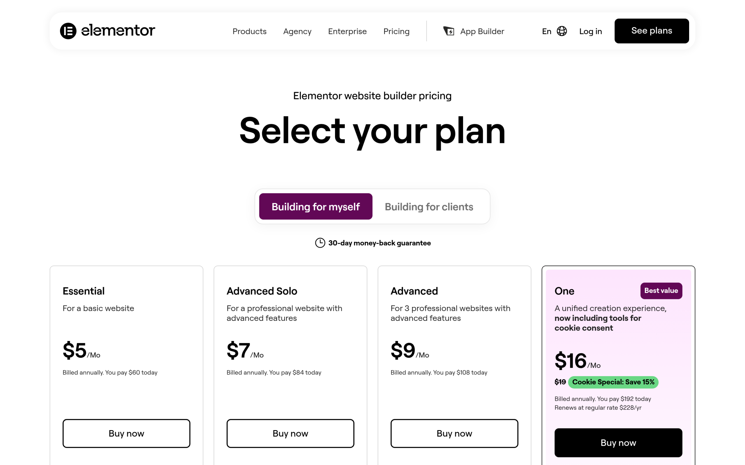 Is Elementor One Worth It? An Honest Breakdown vs Elementor Pro Elementor pricing page showing pro annual per-site license plans