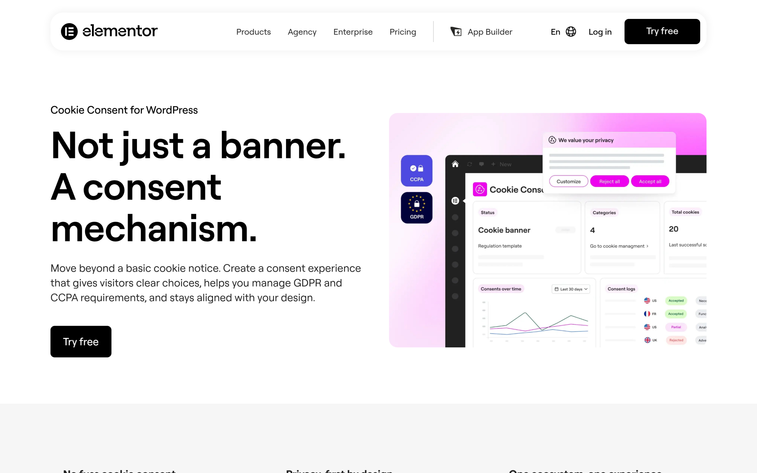 Do You Need Elementor One for Cookie Consent? The Honest GDPR Plugin Breakdown Elementor cookie consent product page showing the free plan and scanner