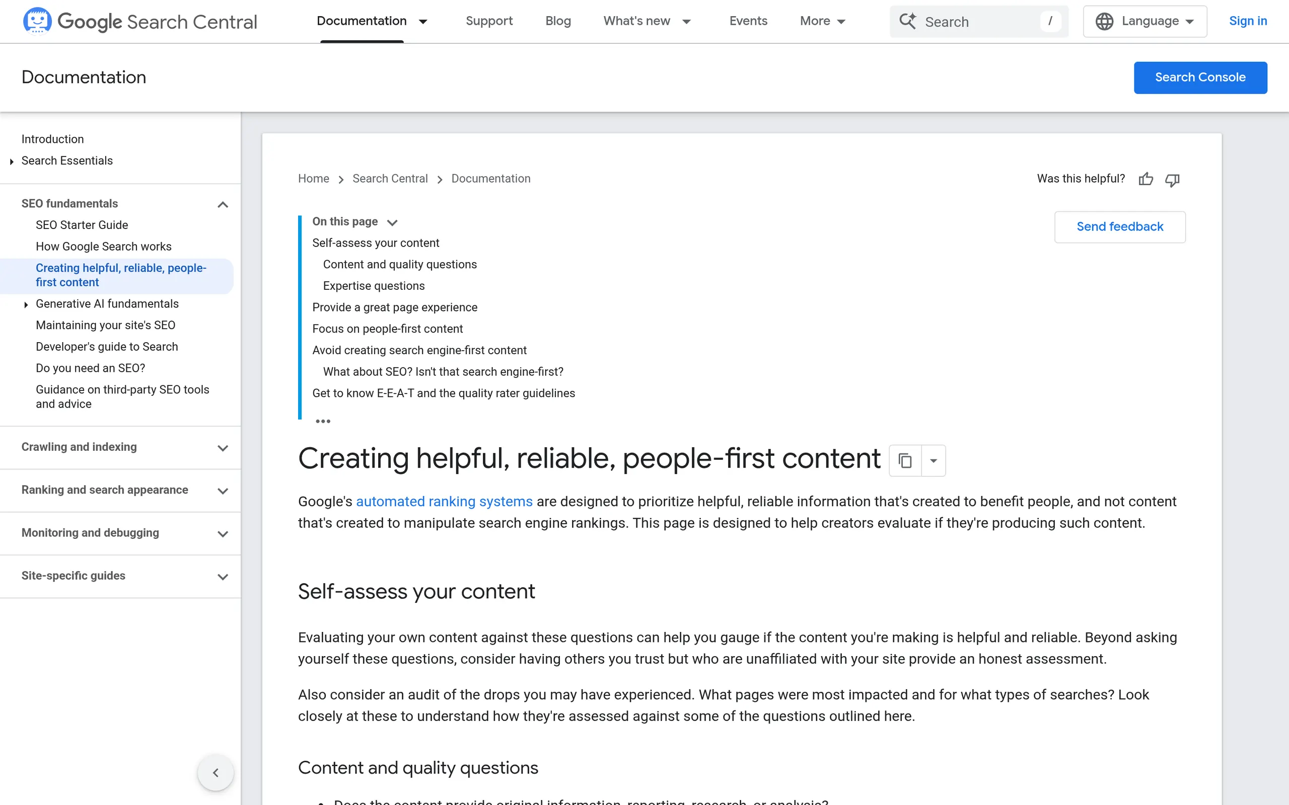Google guidance on creating helpful people-first content