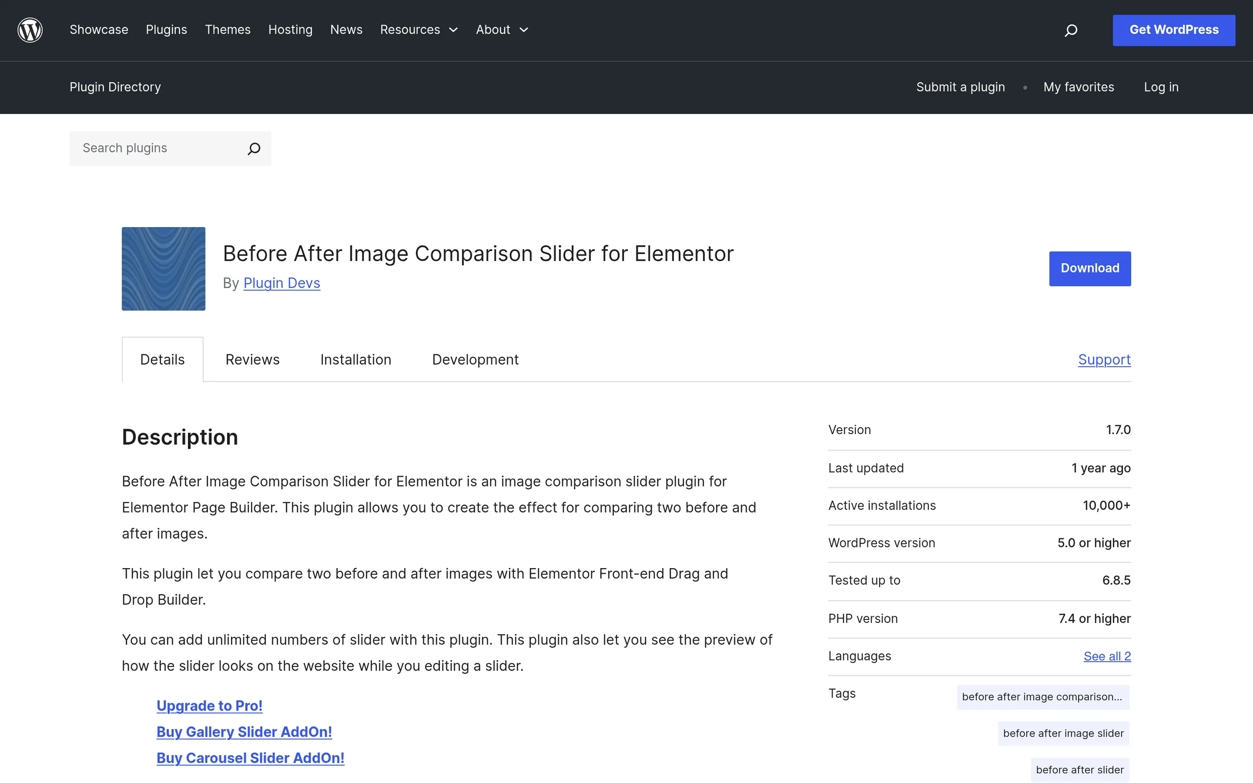 Before after image comparison slider for elementor plugin listing on wordpress. Org