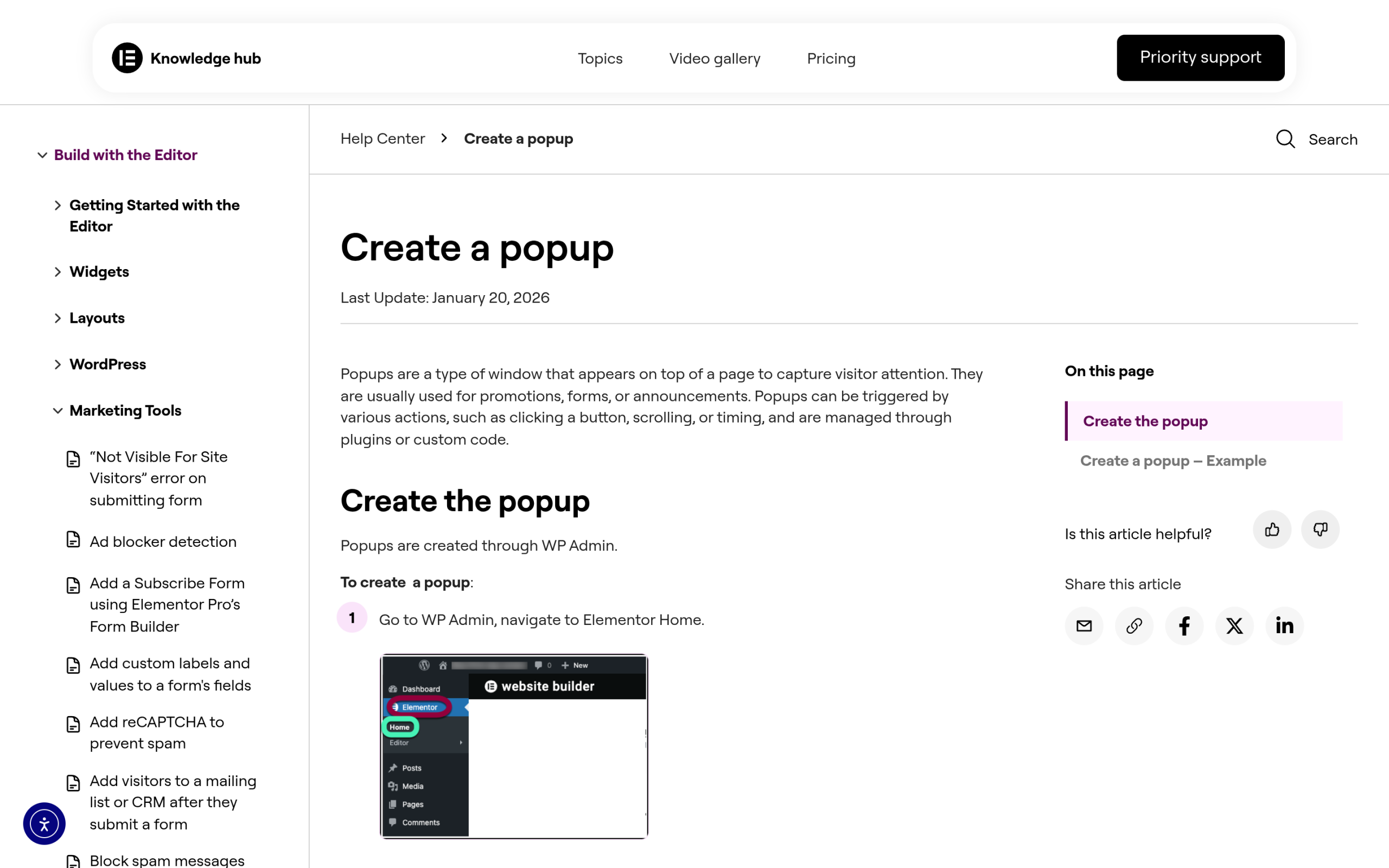 Creating a popup in elementor pro