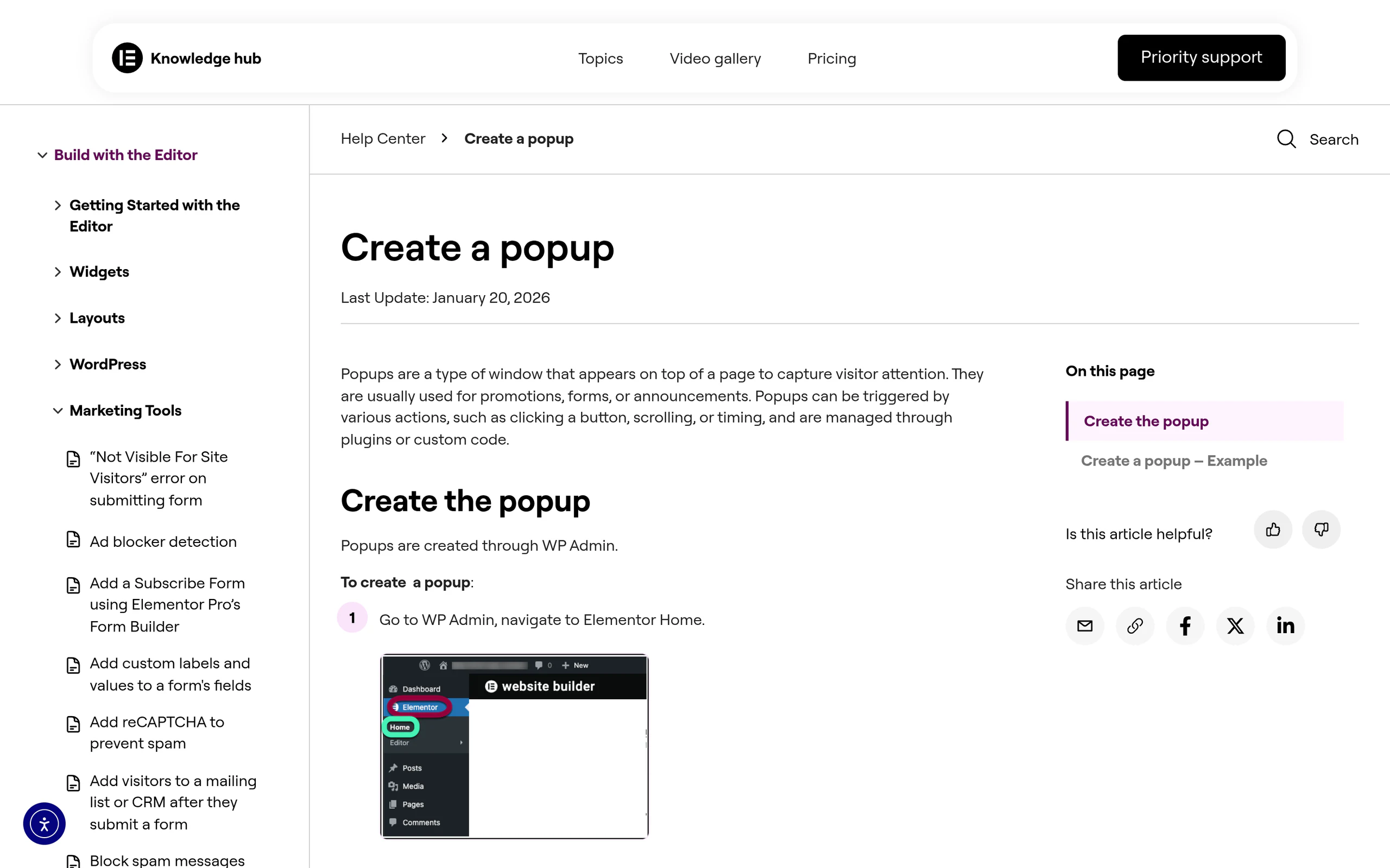 Creating a popup in elementor pro