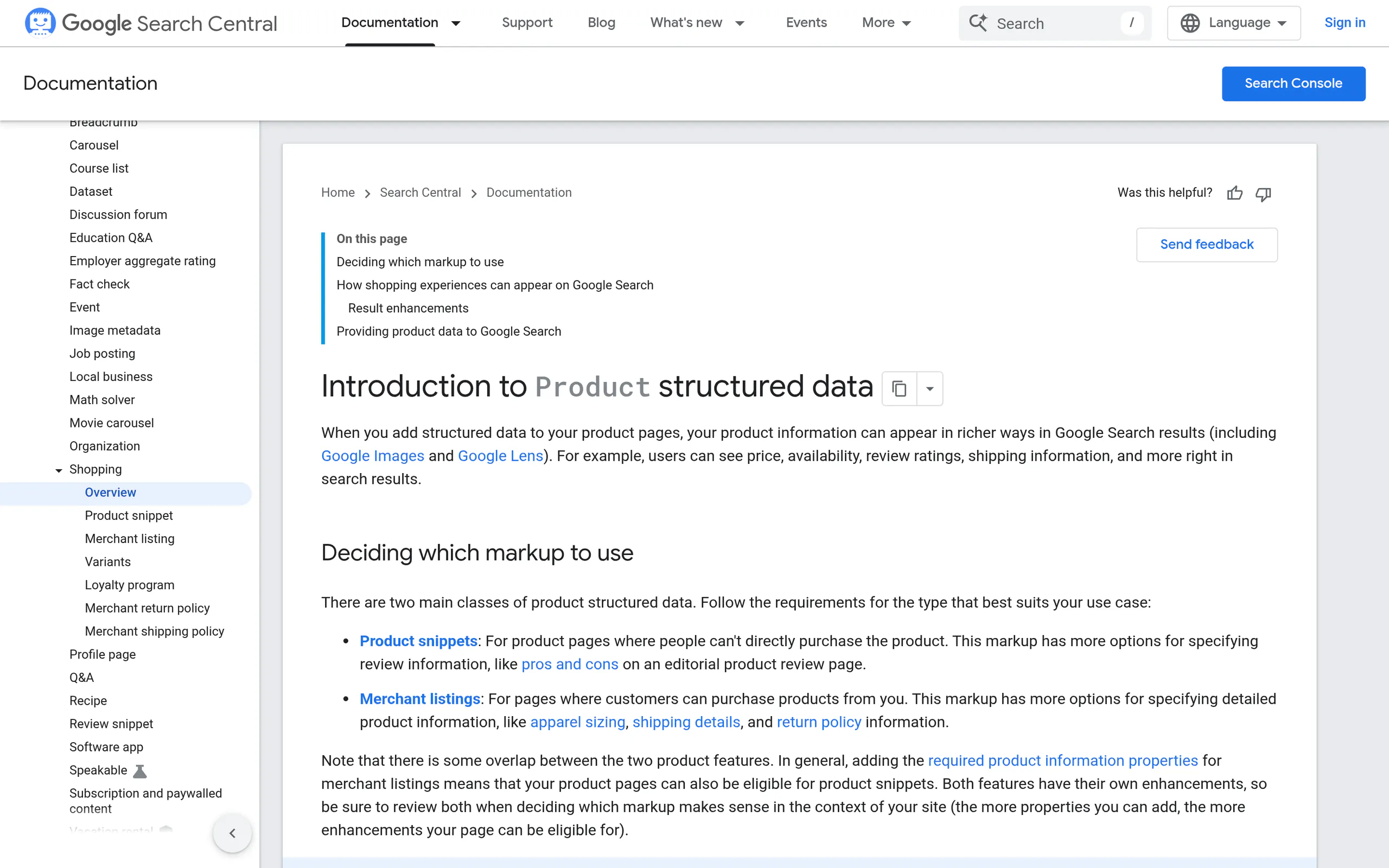 Google product structured data documentation for merchant listings