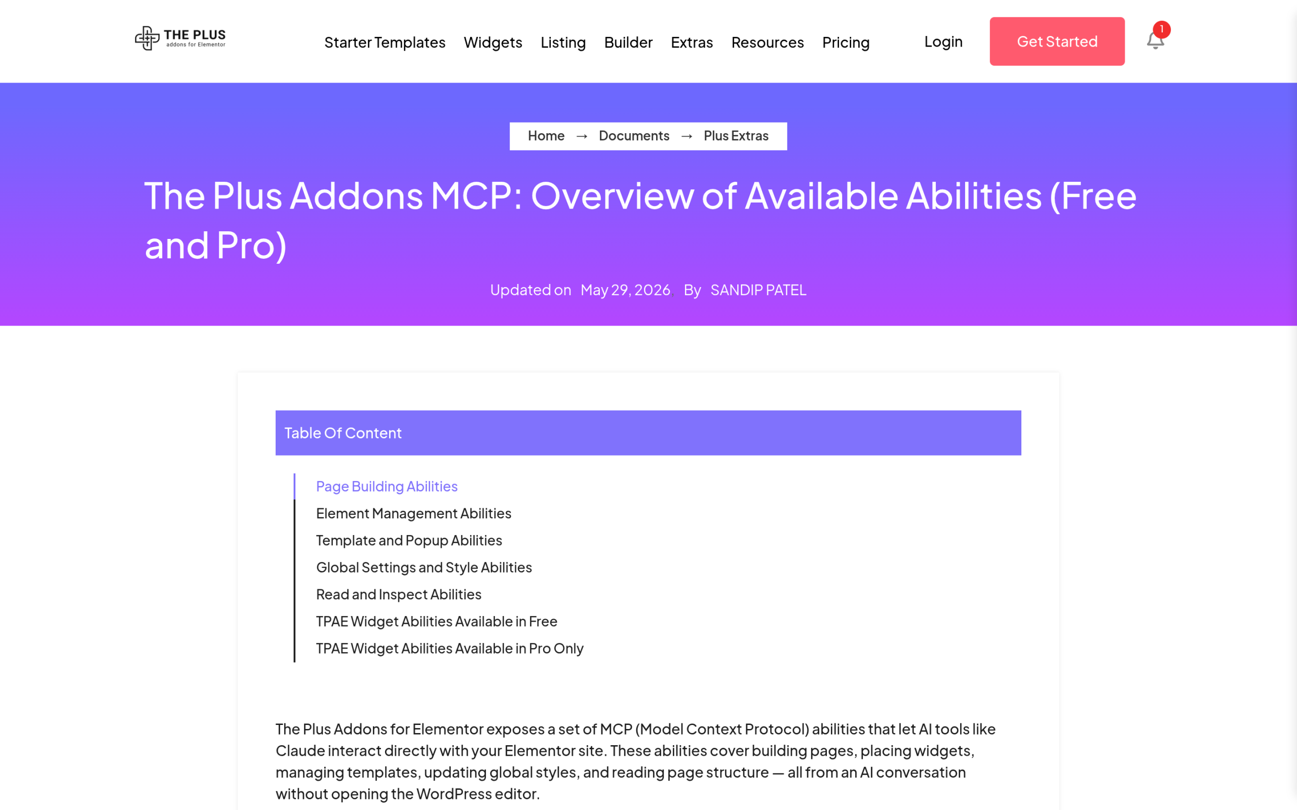 Mcp abilities overview documentation for the plus addons for elementor