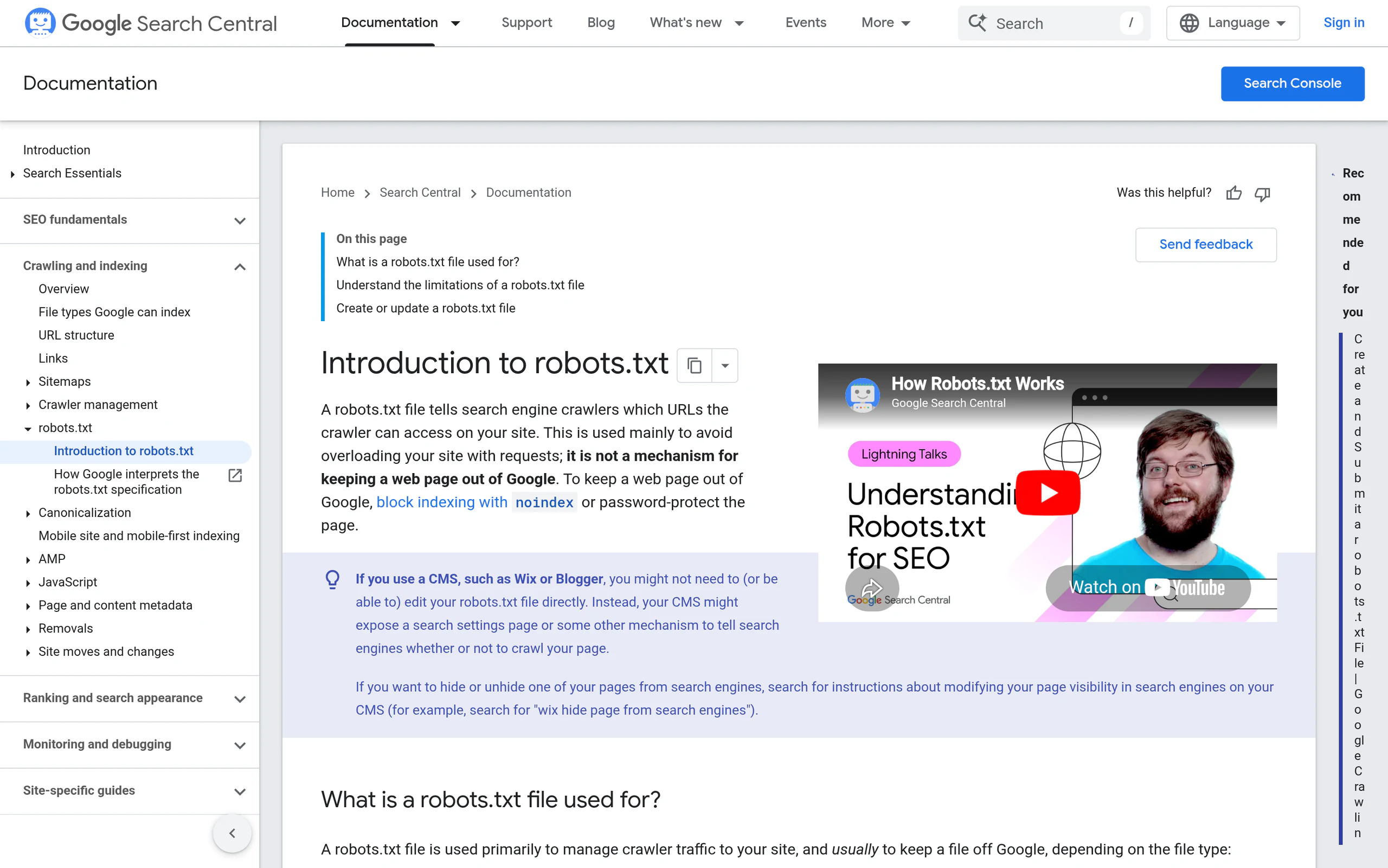 Google documentation on how robots. Txt works