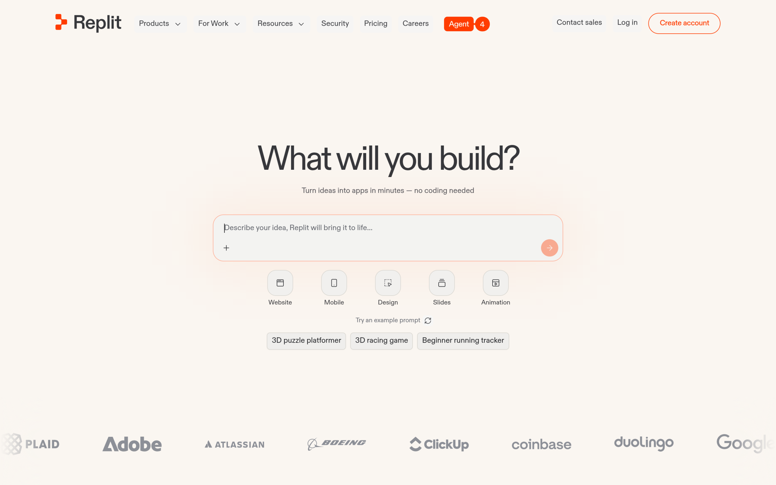 Best Vibe Coding Tools in 2026 (And Where WordPress Fits) Replit homepage for turning ideas into apps with ai