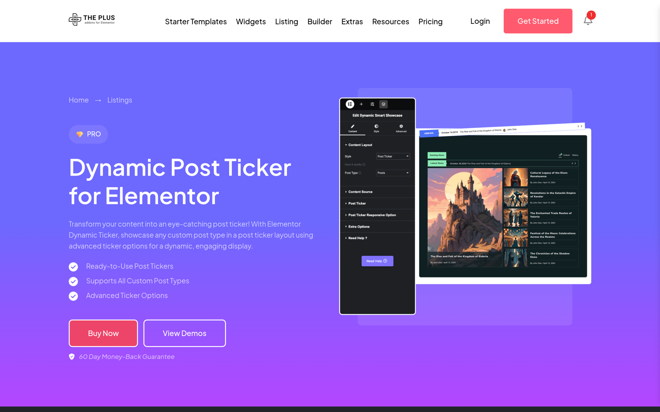 A scrolling news ticker built in elementor with the plus addons dynamic smart showcase widget
