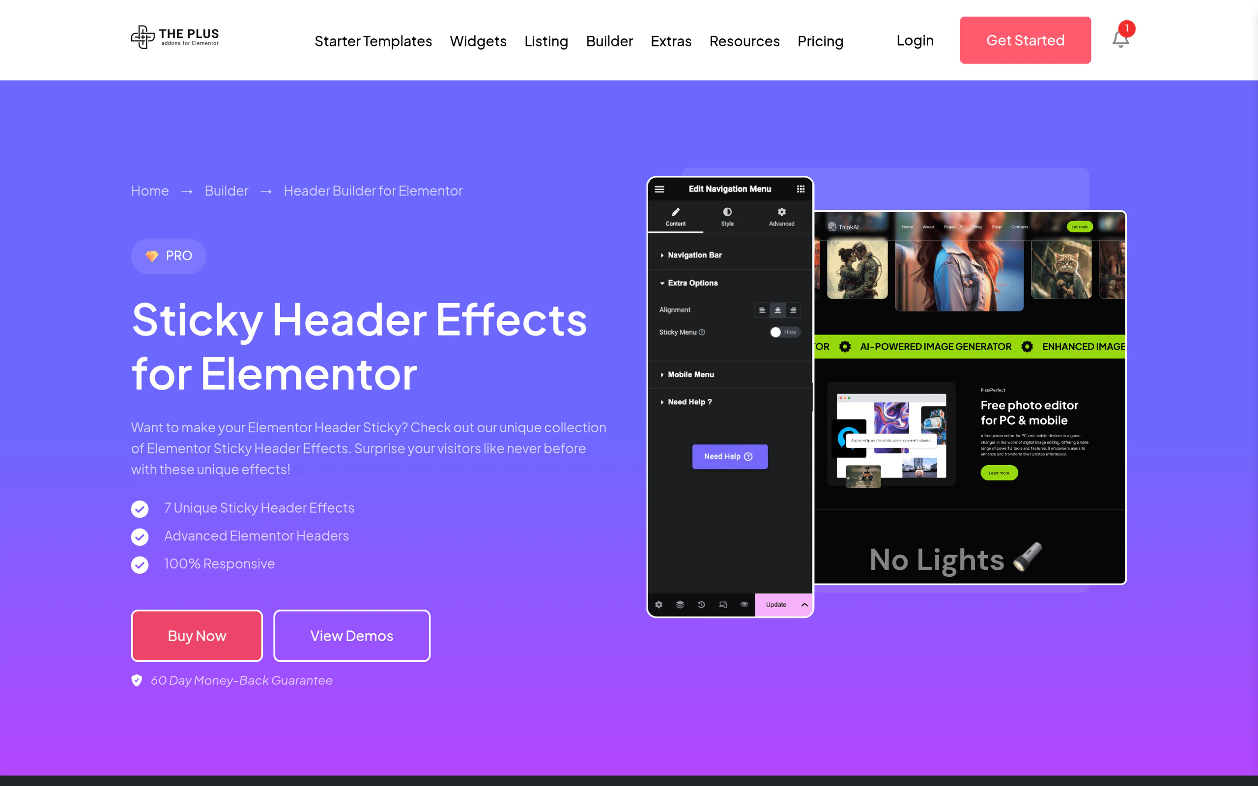 The plus addons header effects for elementor