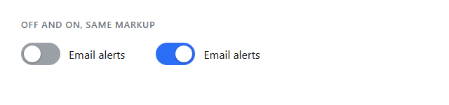 Animated CSS toggle switch shown in the off state and the on state side by side
