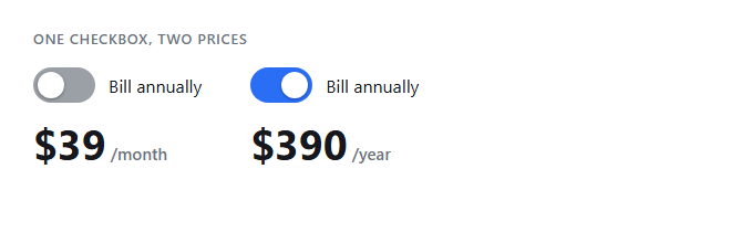3 Ways to Build an Animated Toggle Switch in 2026 (CSS + Elementor) Pricing toggle switching between 39 dollars per month and 390 dollars per year