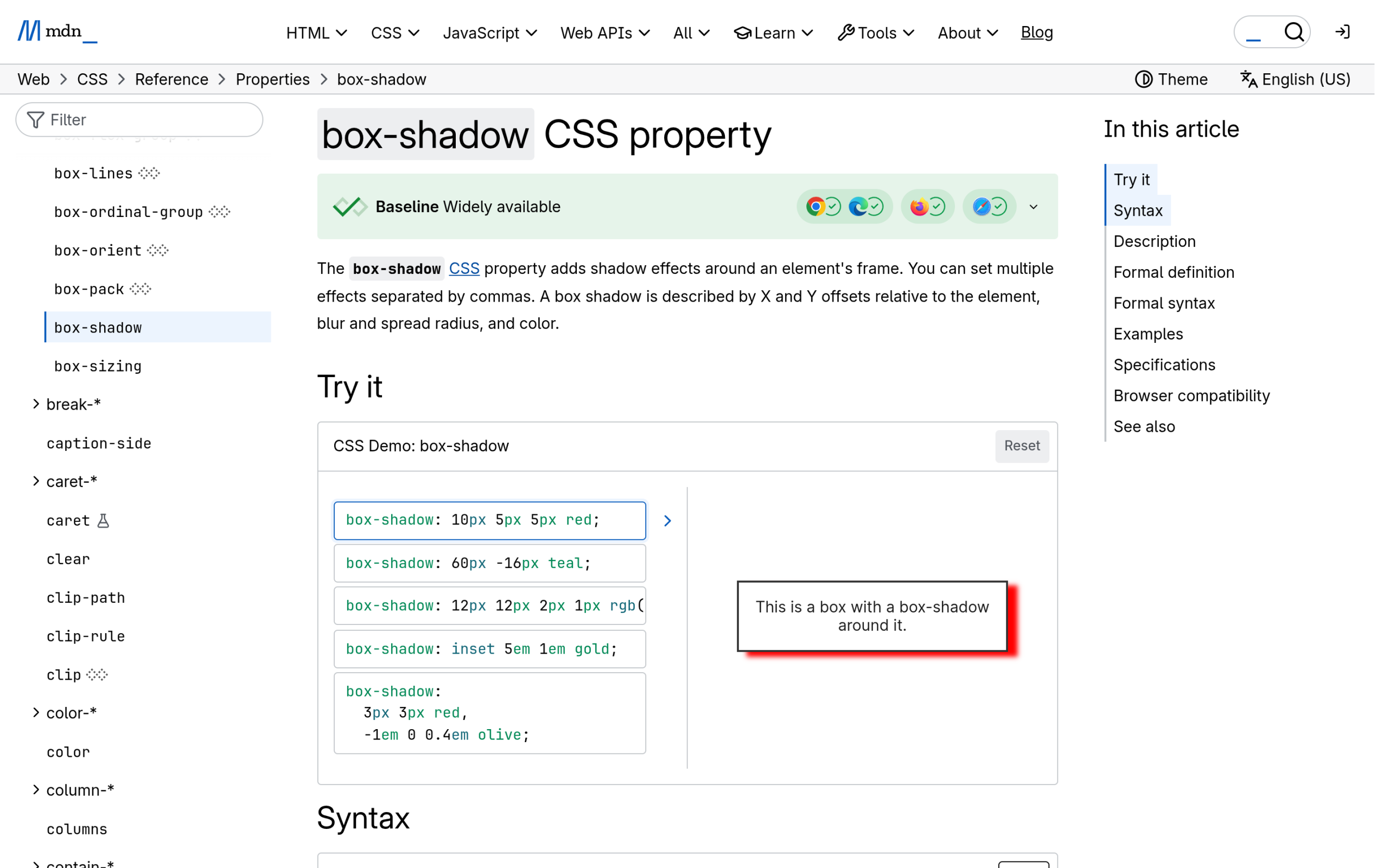Claymorphism in 2026: The Three-Shadow Recipe for Soft 3D UI in WordPress Mdn web docs box-shadow reference page documenting the inset keyword and multiple shadow syntax