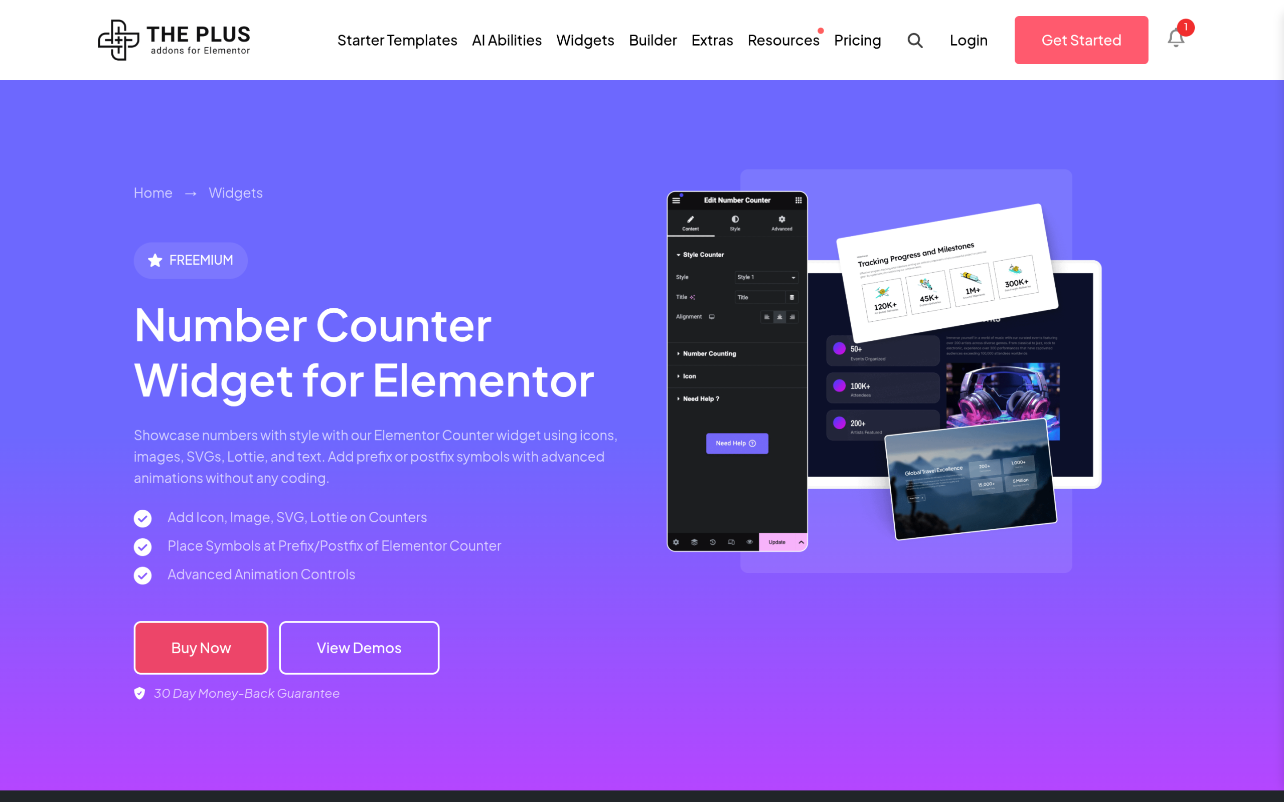 How to Add a Number Counter Widget in Elementor (Animated Stats Section) The plus addons for elementor number counter widget demo showing multiple animated counter styles
