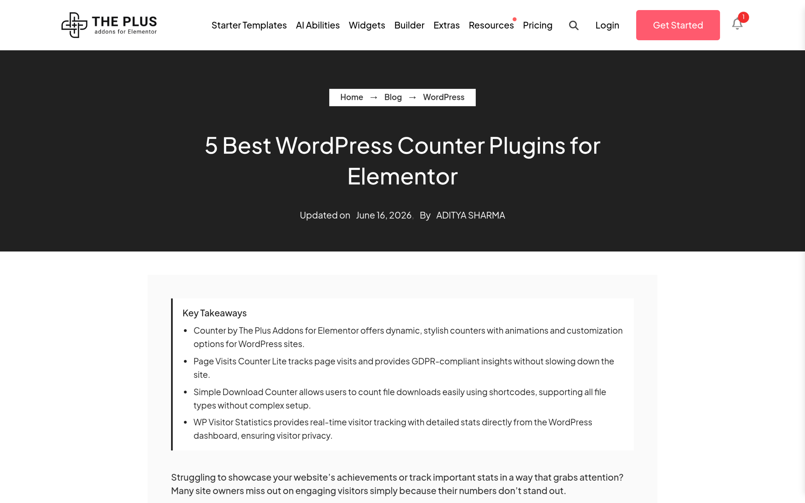 How to Add a Number Counter Widget in Elementor (Animated Stats Section) Blog listicle covering third party wordpress counter plugins for elementor on theplusaddons. Com