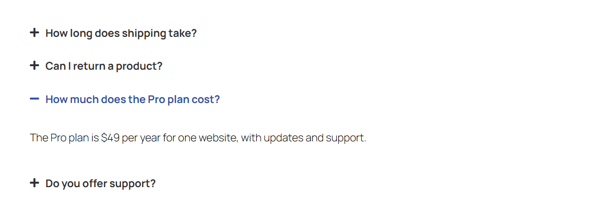 The pricing item opened after loading the page with #pricing