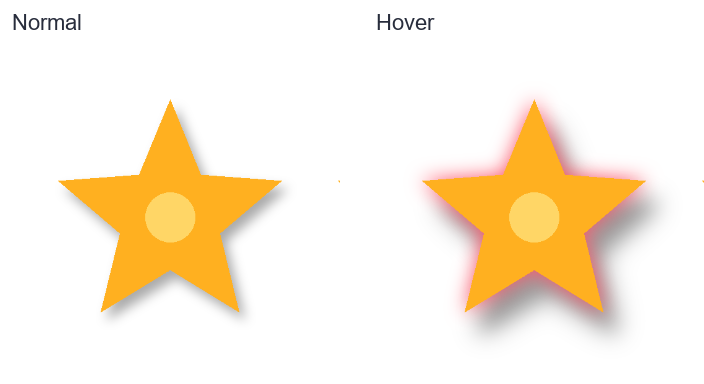 How to Change Drop Shadow on Hover in Elementor? A transparent star image with a soft star-shaped shadow, and on hover a pink glow with a deeper shadow