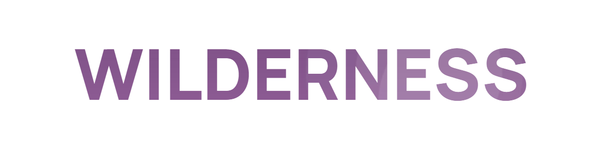 The word wilderness in large bold letters filled with a purple image