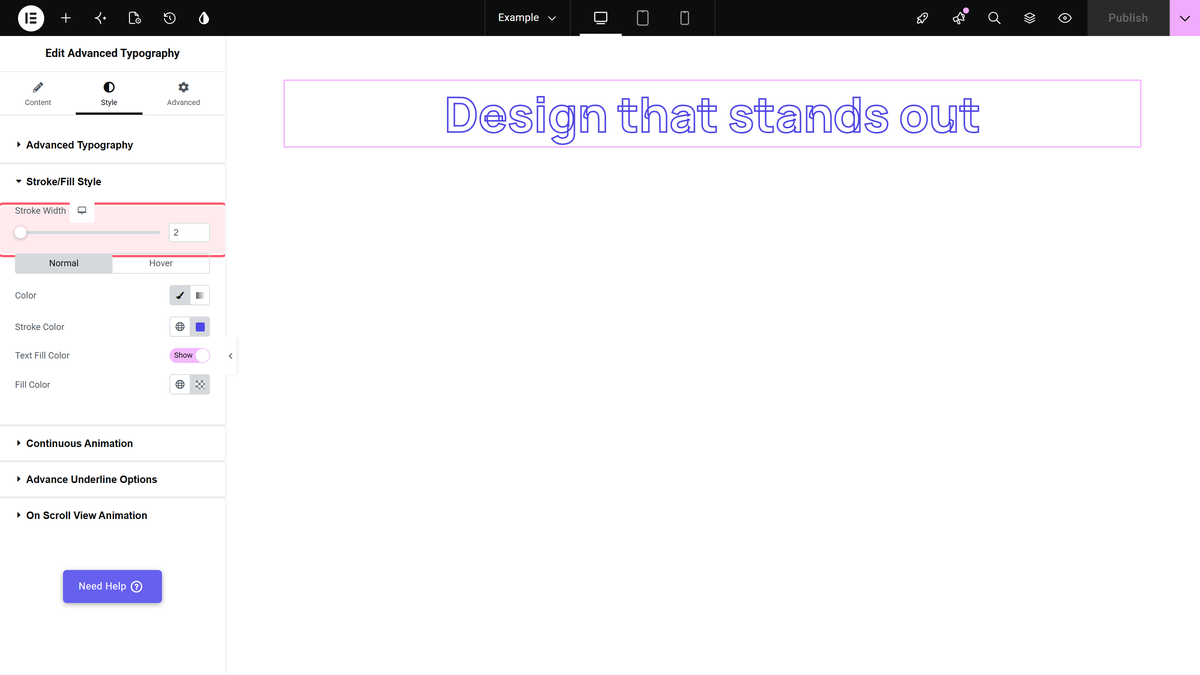 Style, stroke/fill style with stroke width and the normal tab colors