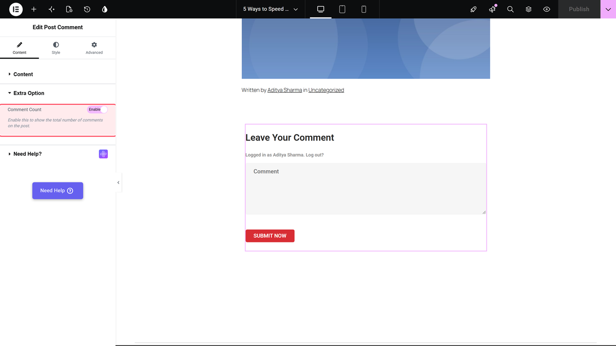 How to Customize Post Comments in Elementor Blog Post? Text override fields for the comment form