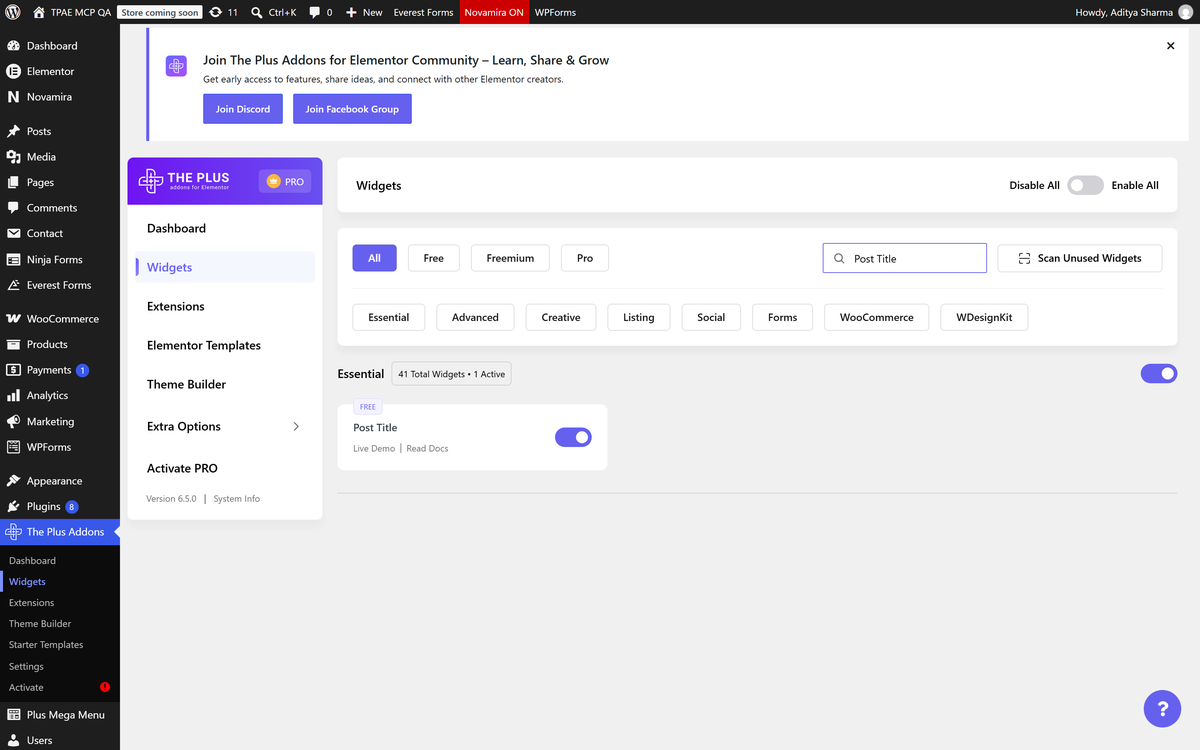 Blog Builder Settings Overview The plus addons widgets panel with the blog builder widgets