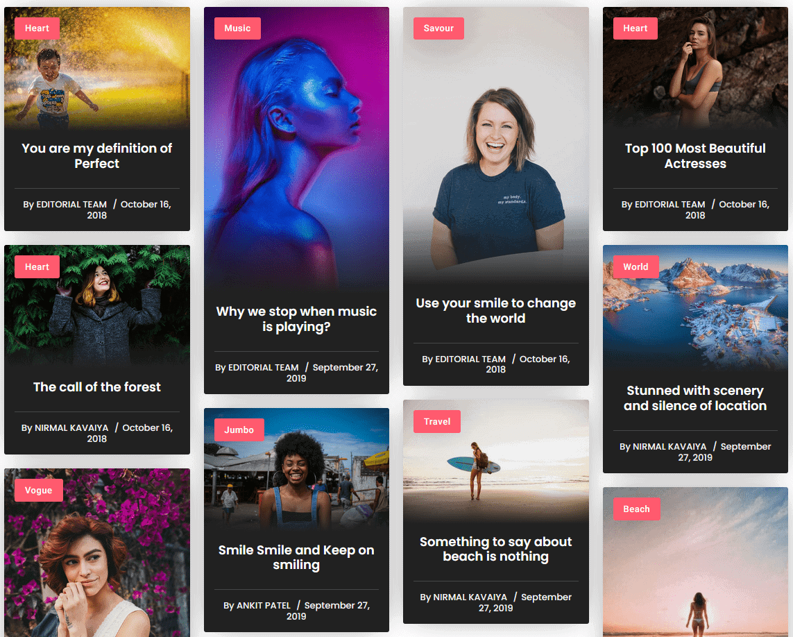 Blog posts shown in a masonry layout