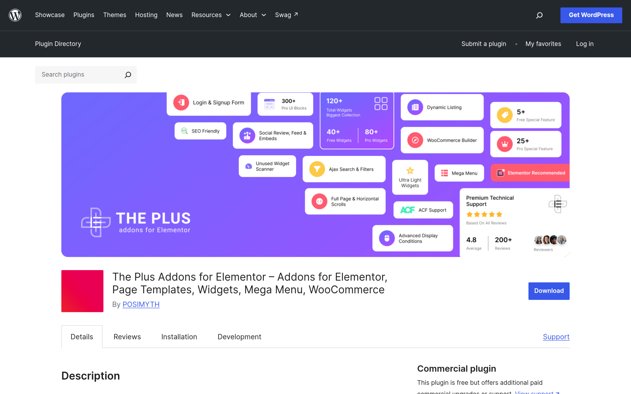 Essential Addons vs The Plus Addons for Elementor: Which Should You Actually Use in 2026? The plus addons for elementor plugin listing on wordpress. Org showing 120 plus widgets and extensions