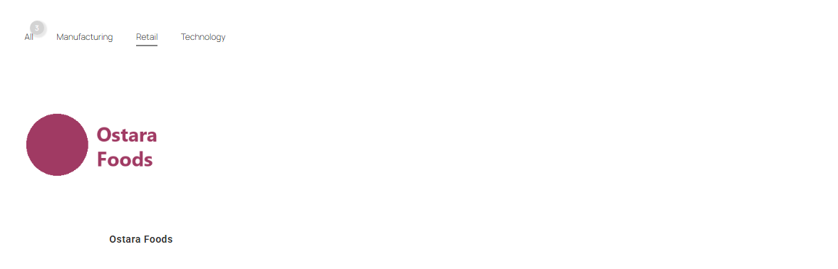 Front end with the category buttons above the logos and the list narrowed to the single matching client