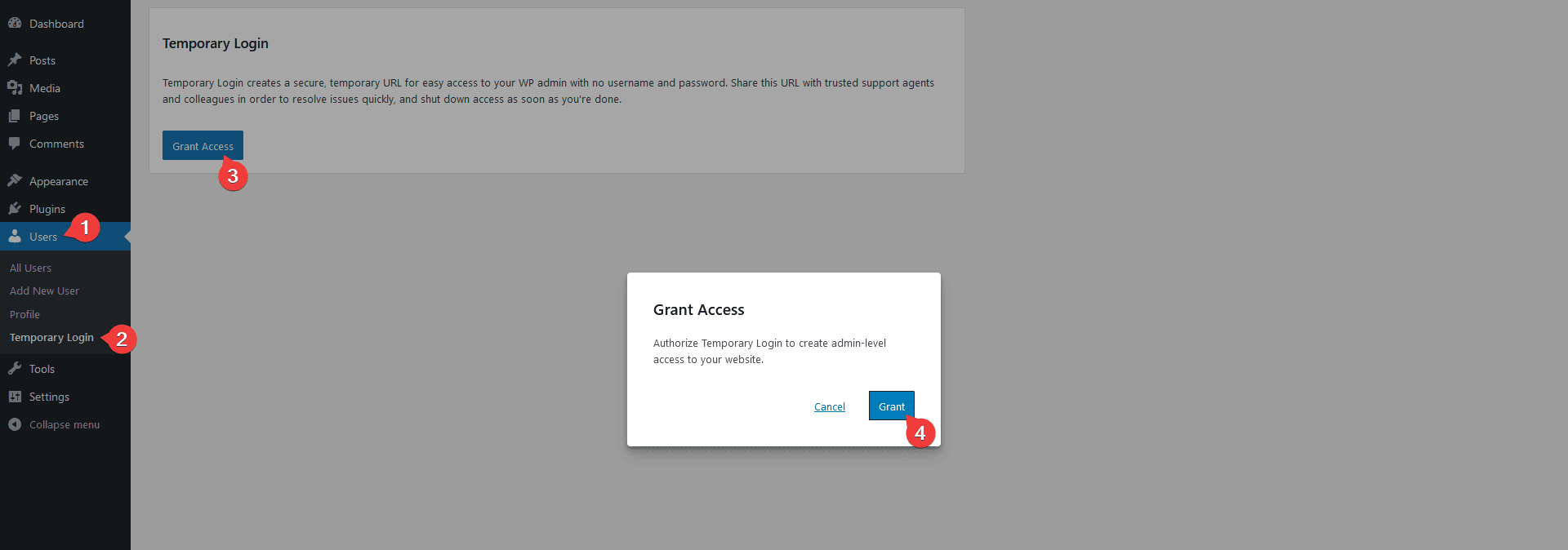 Create temporary login